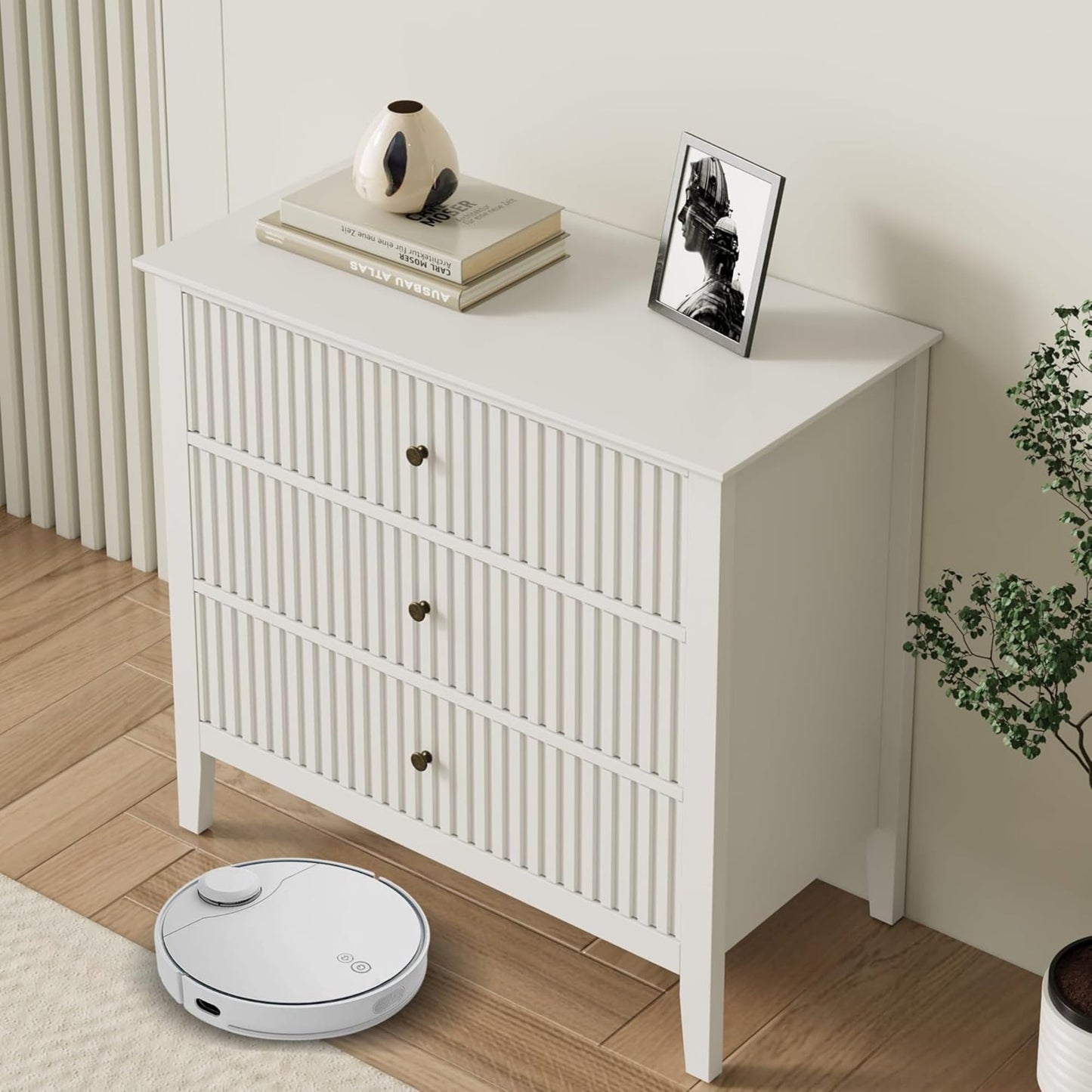 Superjoe White 3 Drawer Dresser, Painted 30 Inch Tall Wood Nightstand with Storage, Wide Modern Chest of Drawers with Ball Bearing Slide for Bedroom Hallway Living Room Entryway Office