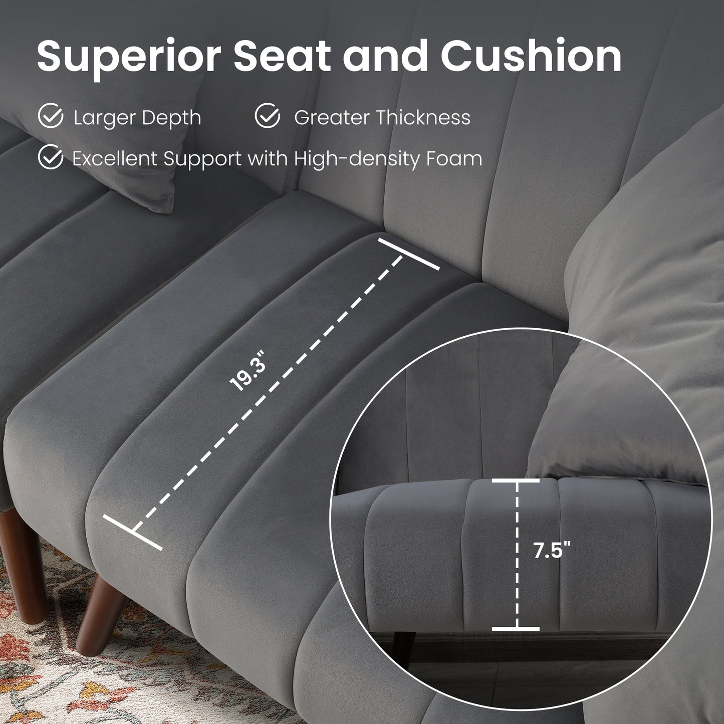 RoyalCraft Sleeper Sectional Sofa Bed£¬ L-Shaped Convertible Sofa with Reclining Backrest and Movable Ottoman£¬ Modern Velvet Fabric Couch for Living Room, Apartment