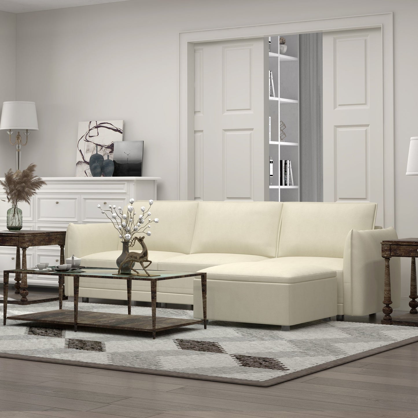 Royalcraft Convertible Sectional Sofa, 107.87" L-Shaped Couch, Modern Vegan Leather Couches for Living Room, Apartment, Office, and Small Space