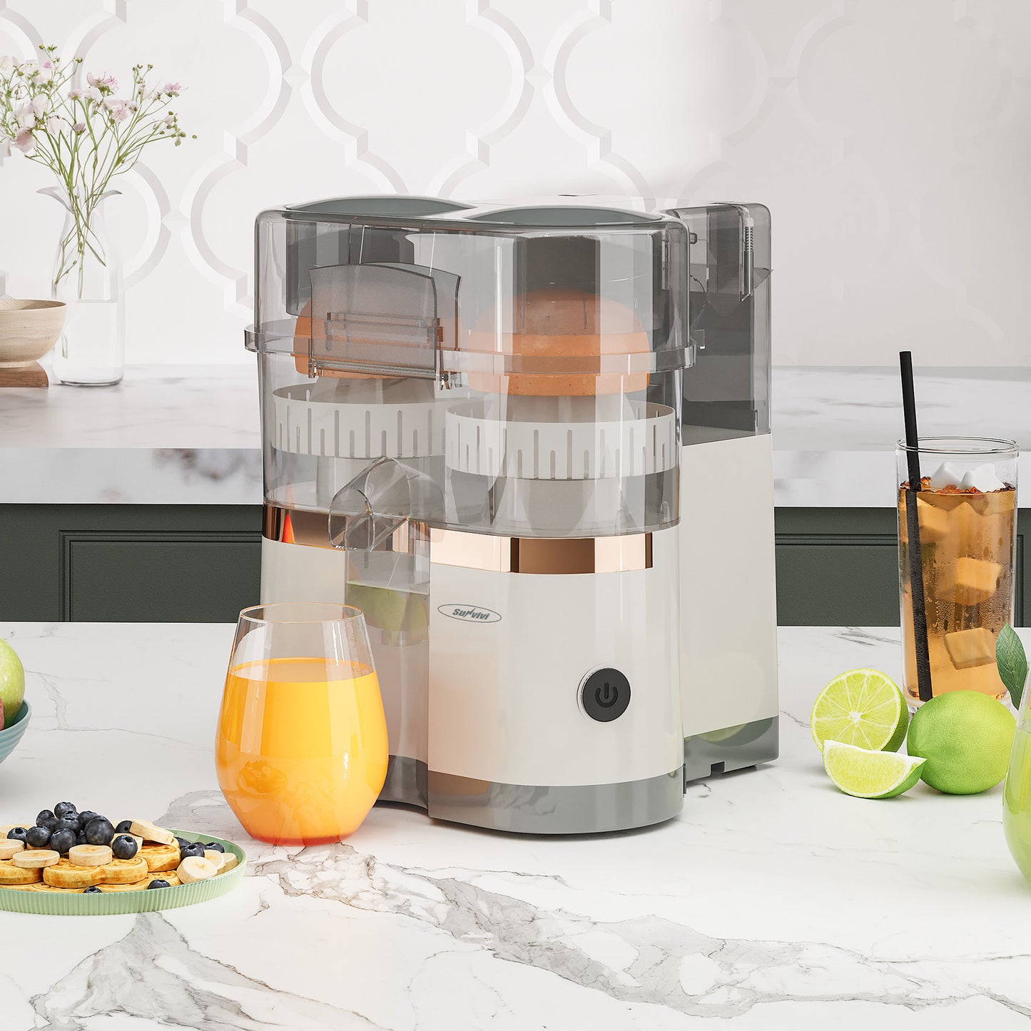 Dual-Head Electric Citrus Juicer, Rechargeable Juicer Machine with USB Charging & Cleaning Brush, Portable Lemon Squeezer for Fresh Orange, Lemon, Lime, Kiwi, Grapefruit, Easy to Clean & Use