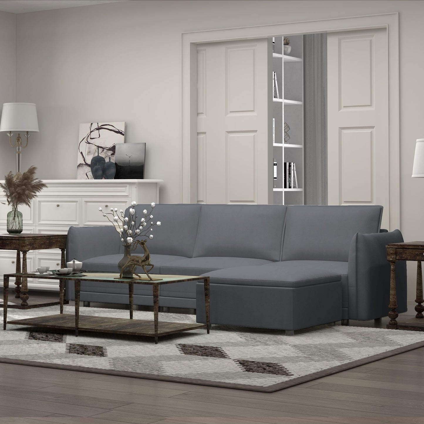 Royalcraft Convertible Sectional Sofa, 107.87" L-Shaped Couch, Modern Vegan Leather Couches for Living Room, Apartment, Office, and Small Space