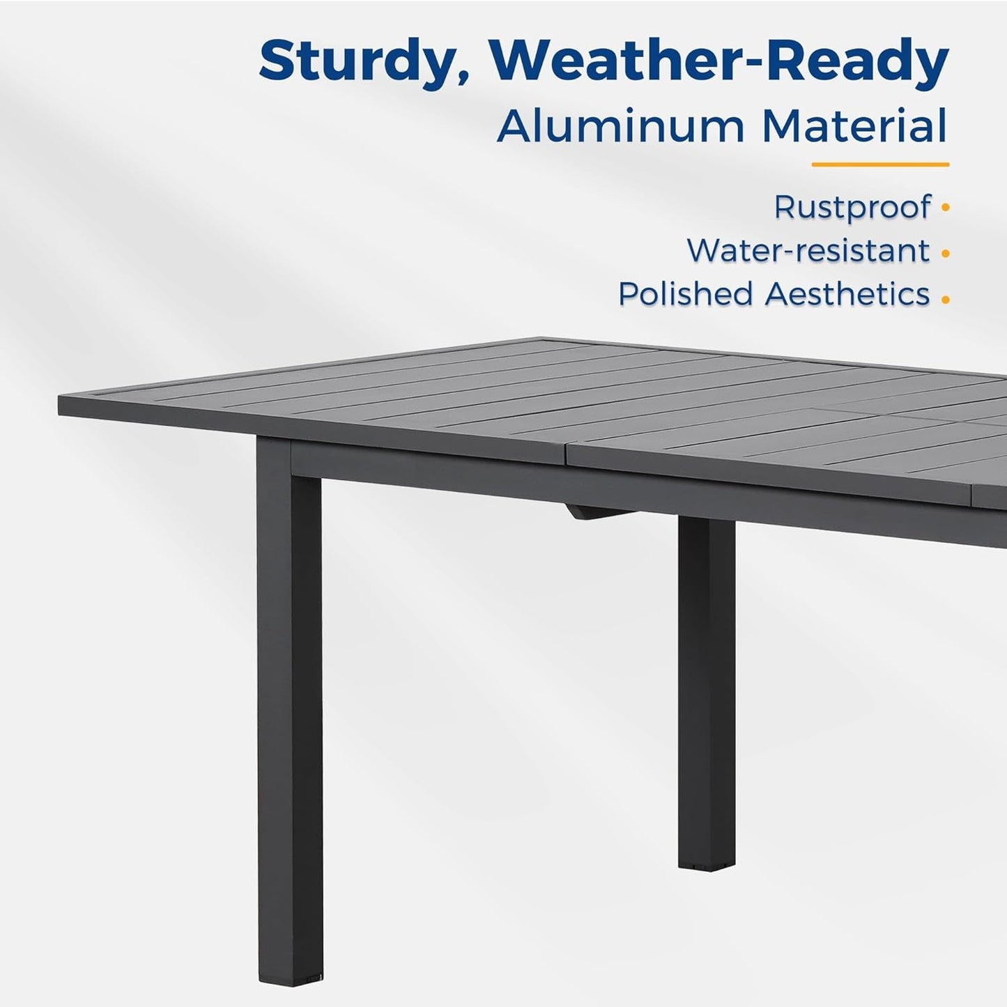 Superjoe Outdoor Patio Dining Table, Aluminum Modern Outside Metal Expandable Patio Table Furniture for Lawn, Balcony, Grey