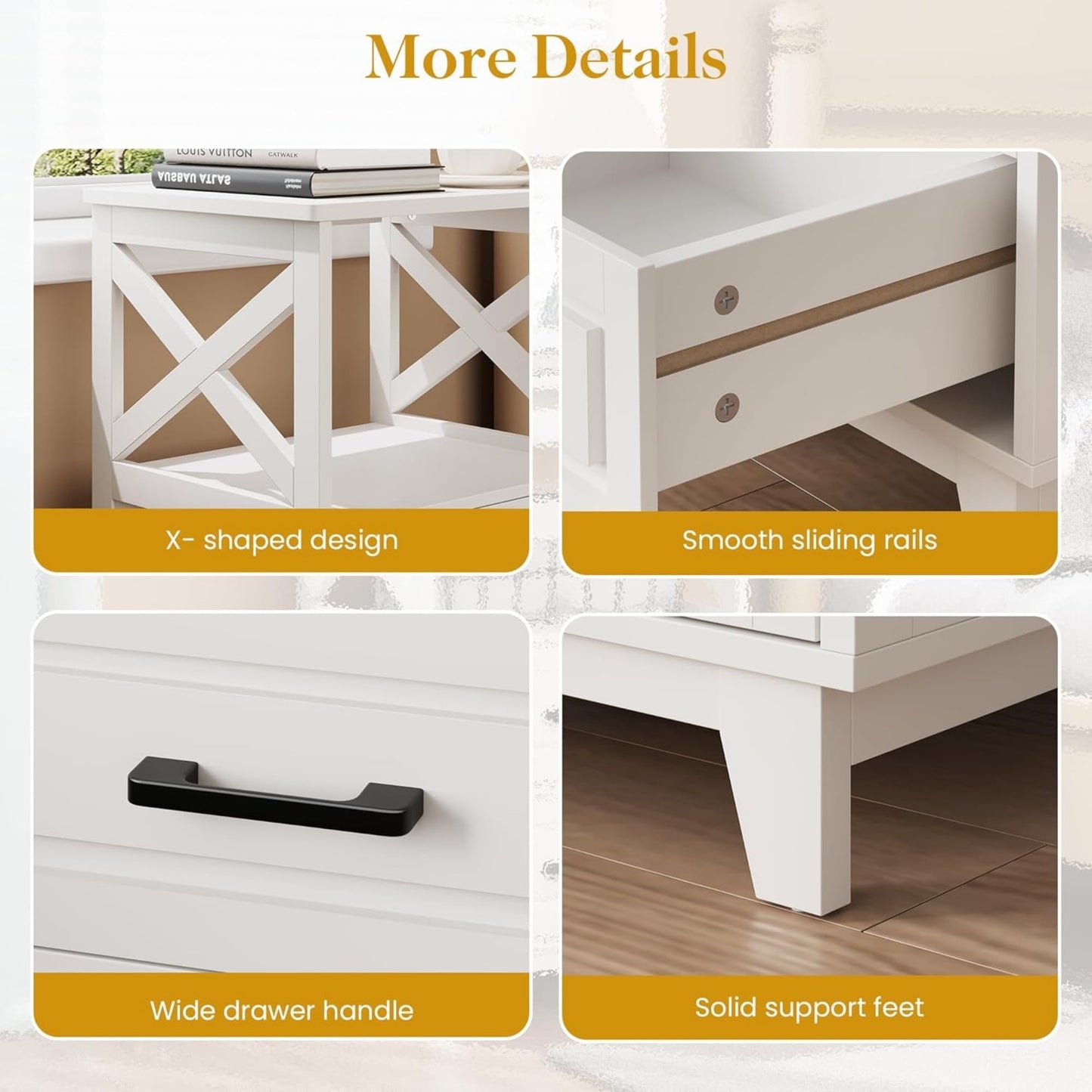 Superjoe Tall Nightstand Set of 2, Side Table with 2 Drawers and Open Shelf Top, Bedside Table with Solid Feet, Modern Night Stand End Table for Bedroom, Living Room, Home Office, White