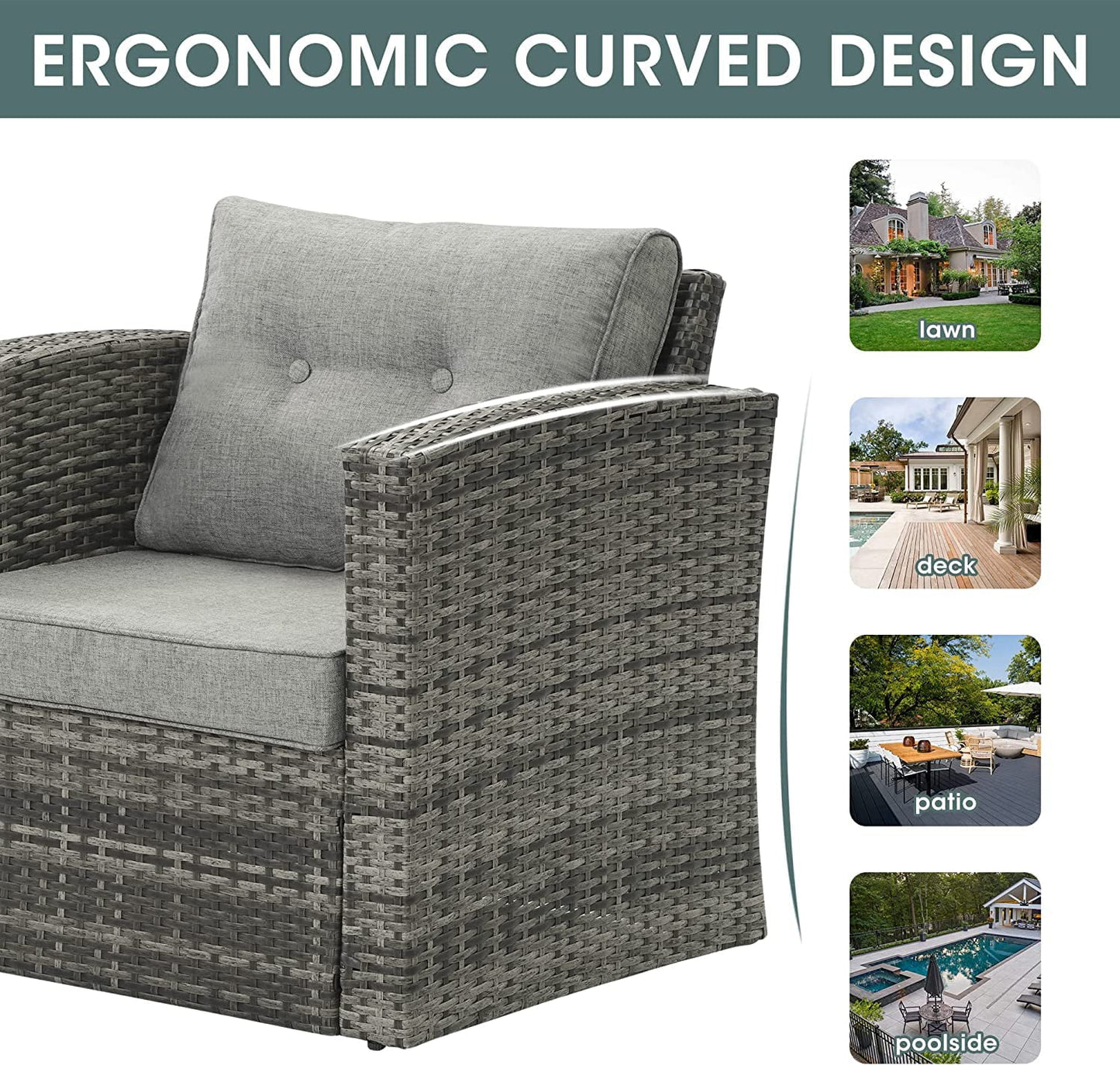 sunvivicollection Patio Wicker Chair All Weather Wicker Single Armchair Rattan Sectional Sofa for Garden, Beach, Balcony and Poolside, Aluminum Frame