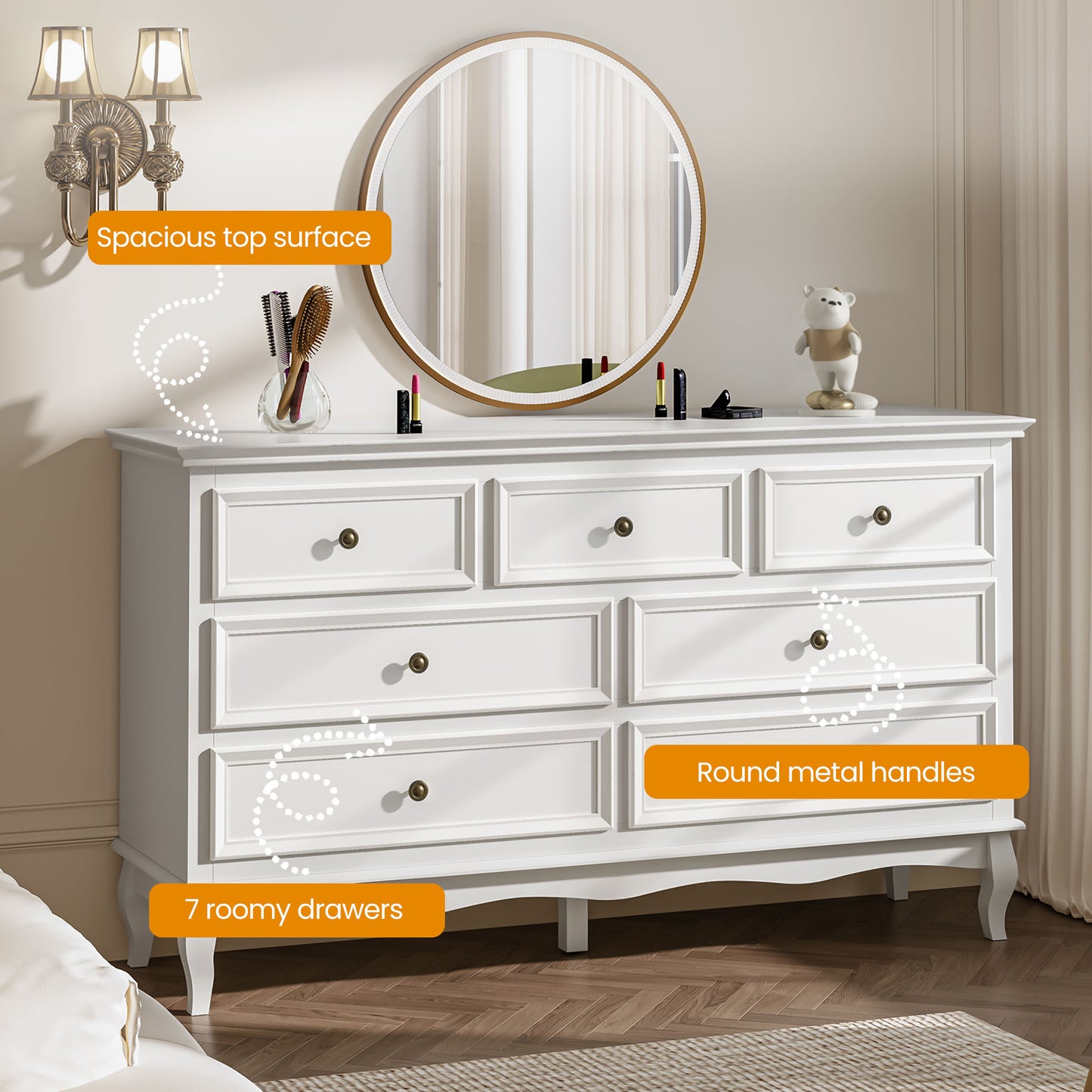 55'' Dresser with 7 Spacious Drawers