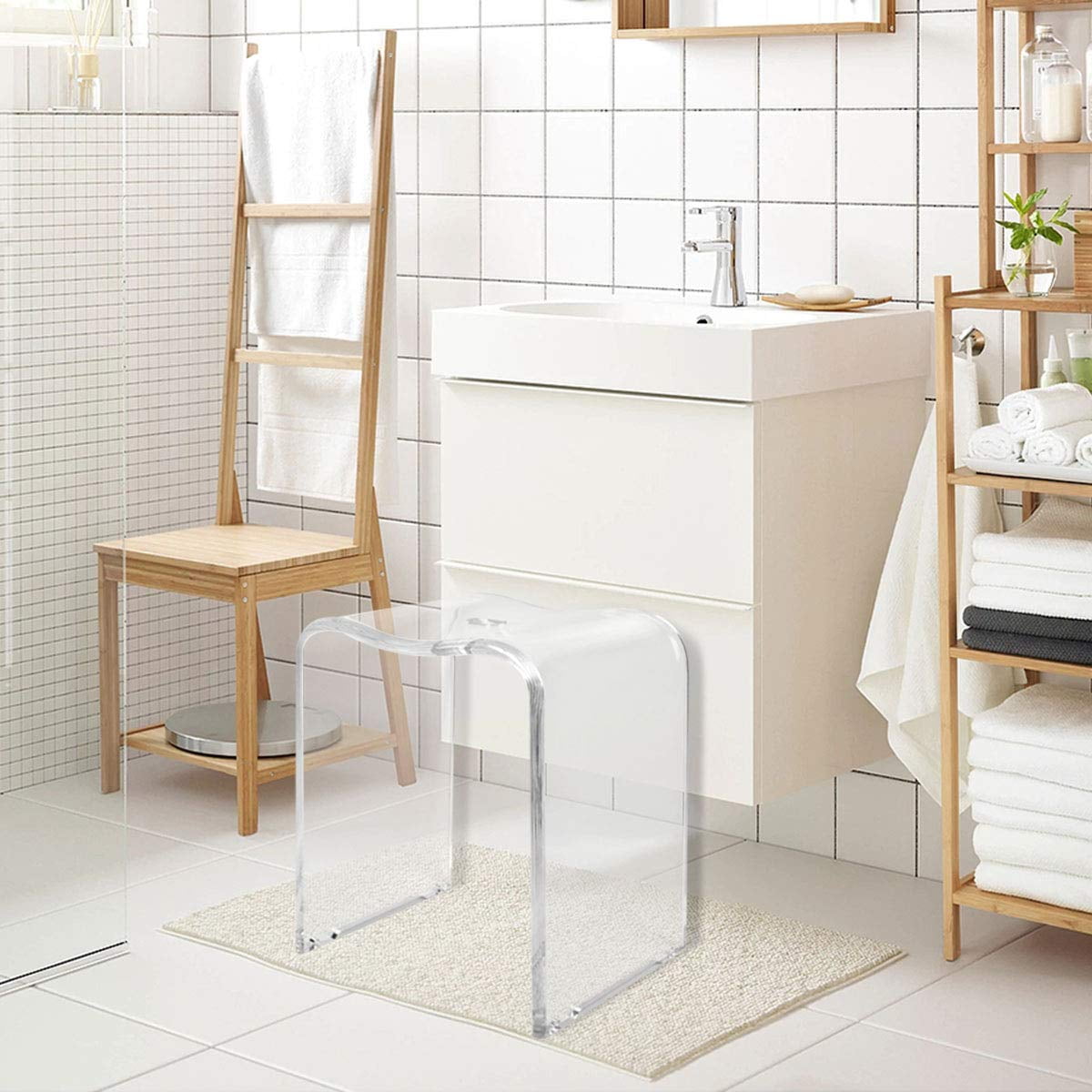 Superjoe Acrylic Shower Bench Seat Bathroom Shower Stool, Rounded Edge and Sleek Designed, 3/4" Thick, Weight Capacity 300 lbs, Clear