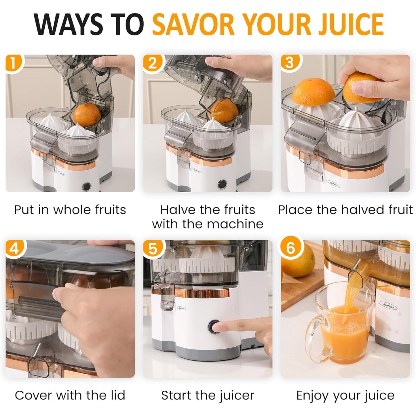 Superjoe Dual-Head Electric Citrus Juicer, Rechargeable Juicer Machine with USB Charging & Cleaning Brush, Portable Lemon Squeezer for Fresh Orange, Lemon, Lime, Kiwi, Grapefruit, Easy to Clean & Use