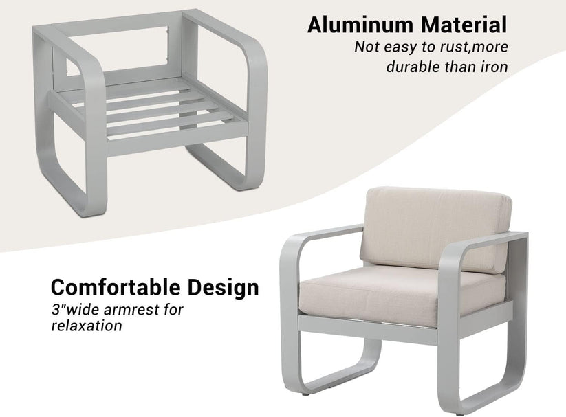Royalcraft Aluminum Patio Furniture, Outdoor Metal Patio Furniture Conversation Set with Coffee Table, Outside Patio Sofa Sets with Cushion for Balcony Backyard Garden, Beige