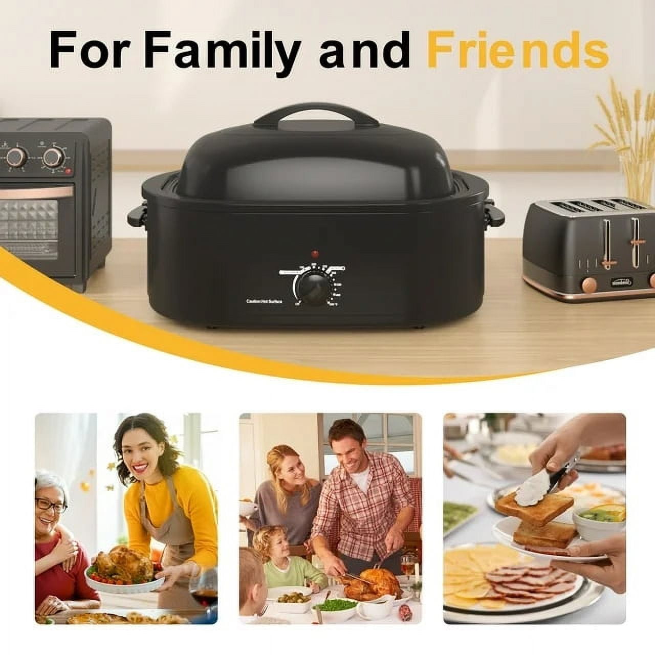 CozyHom 18 QT Electric Roaster Oven, Stainless Steel Roaster Pan for Turkey With Removable Insert Pot, Black