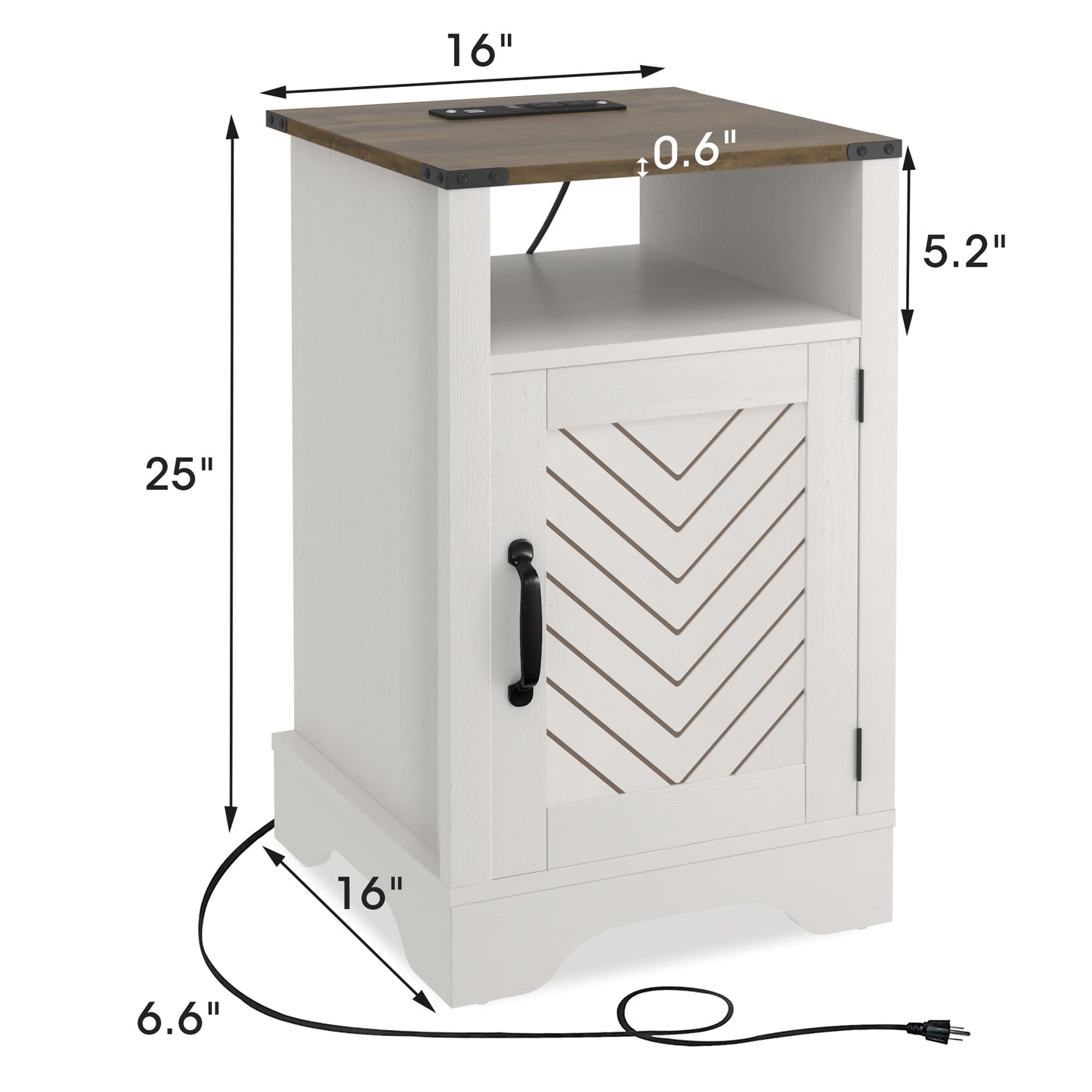 CozyHom Modern Farmhouse USB Nightstand With Charging Station, End Side Table With Charging Station&Storage Cabinet For Bedroom, Brown And White