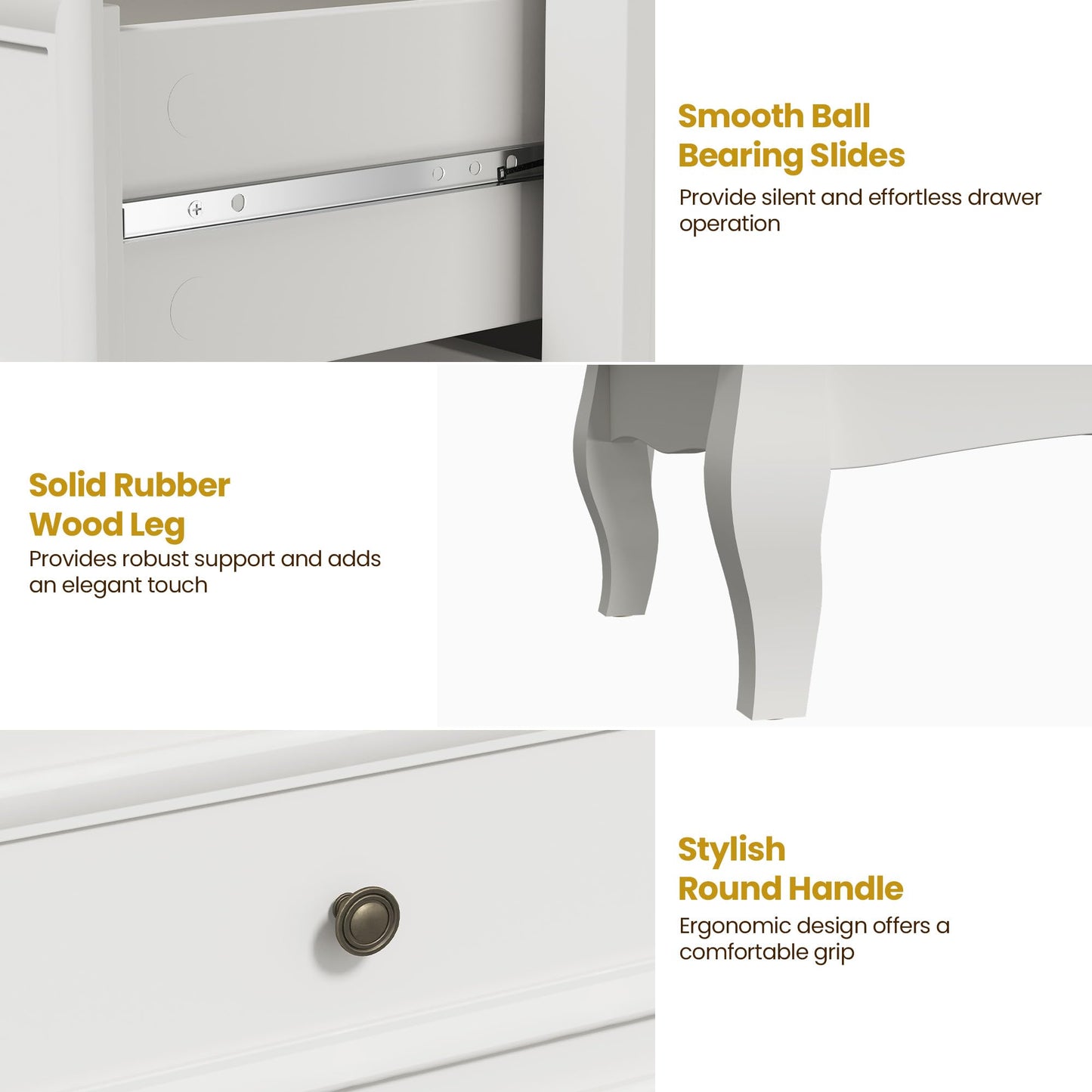 Superjoe White 6 Drawer Dresser, Rustic Tall Chest of Drawers, Modern Wood Dresser, Wooden Storage Closet Cabinet, Clothing Storage Organizer for Living Room, Bedroom, Hallway, Entryway