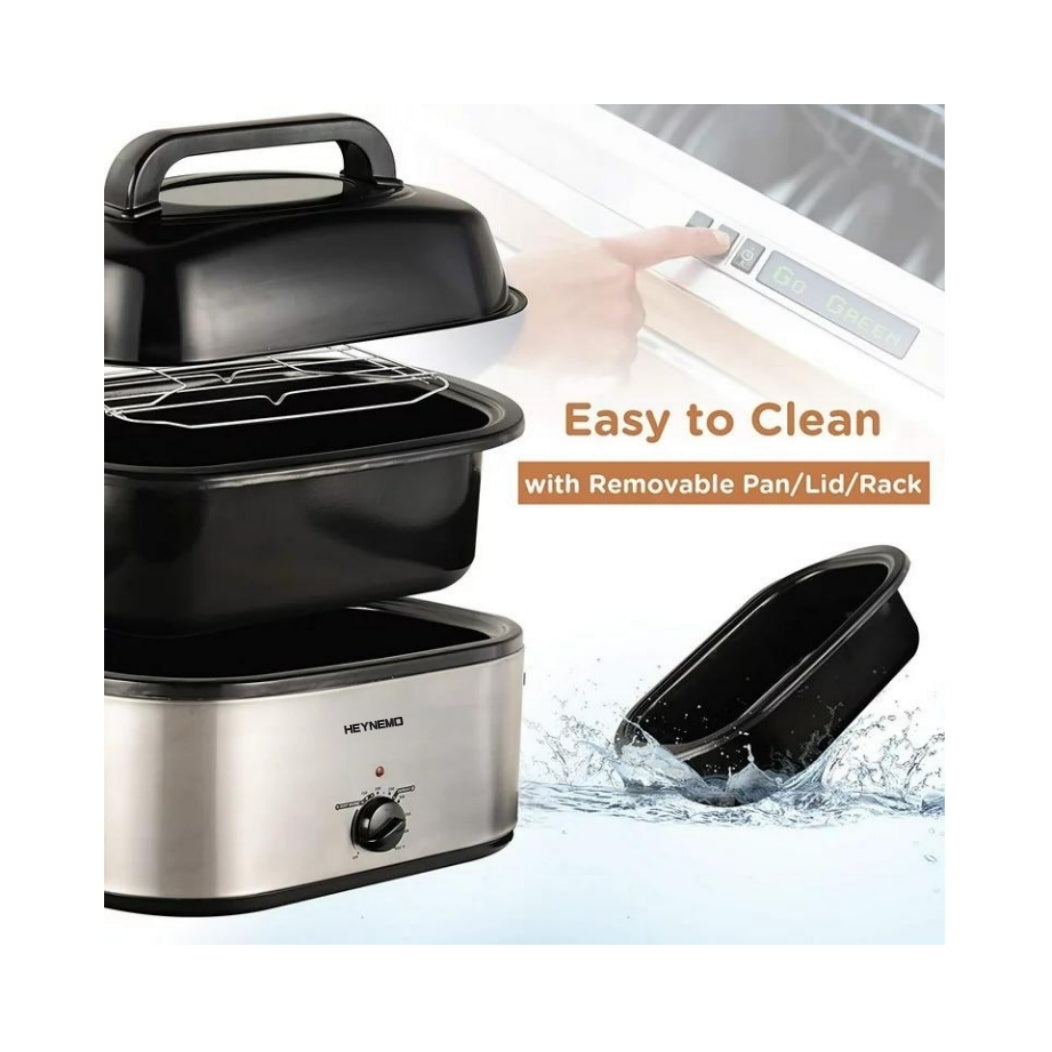 CozyHome 22 Quart Electric Roaster Oven Stainless Steel With Self-Basting Lid Removable Insert Pot Silver | Perfect For Family Gatherings, Silver