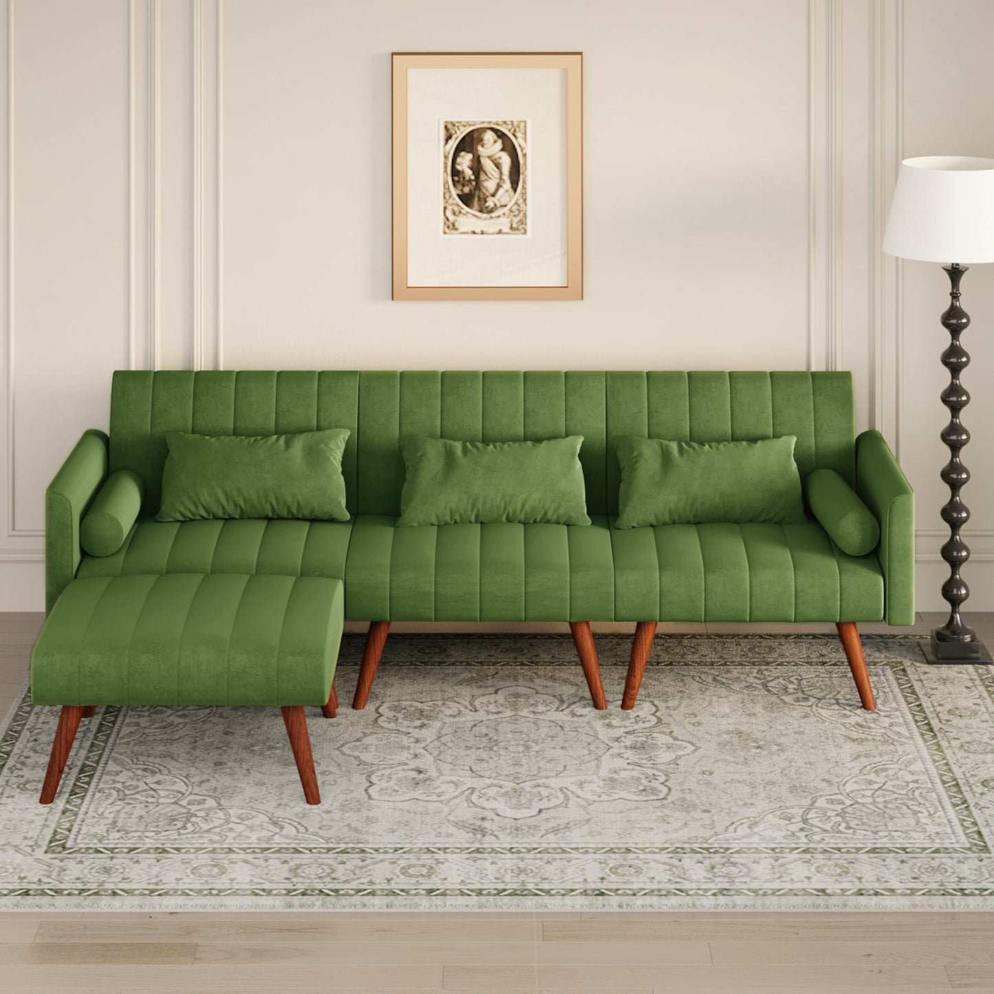 RoyalCraft Sleeper Sectional Sofa Bed£¬ L-Shaped Convertible Sofa with Reclining Backrest and Movable Ottoman£¬ Modern Velvet Fabric Couch for Living Room, Apartment