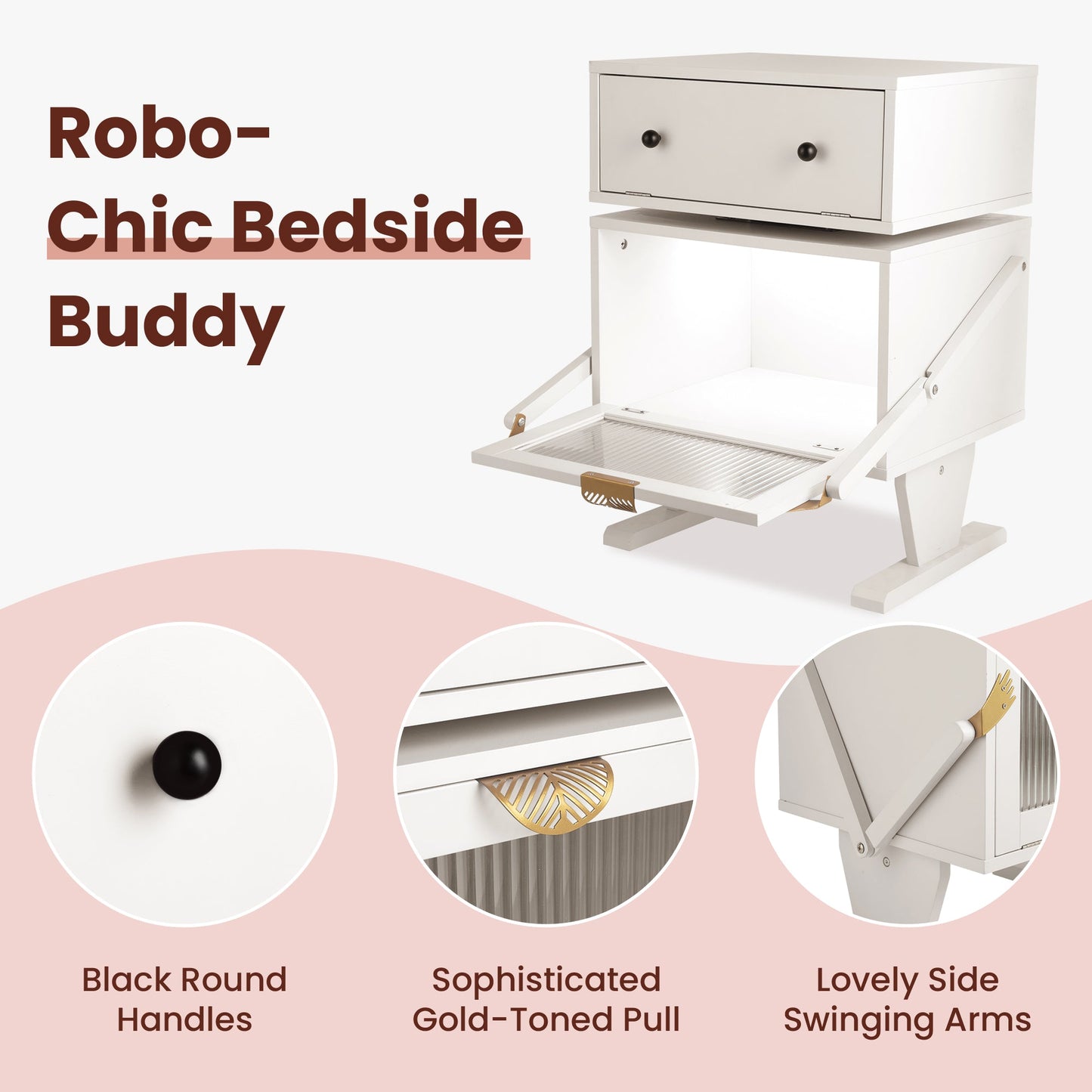 Nightstand with 360¡ã Rotating Drawer and LED Light Strip