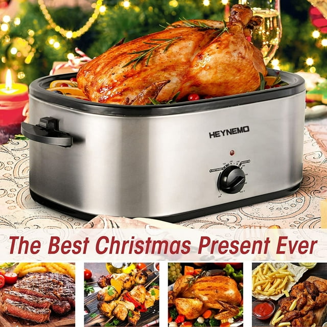 CozyHome 20 QT Electric Roaster Oven Turkey Roaster Pan, Stainless Steel Self-Basting Lid Removable Insert Pot, Silver