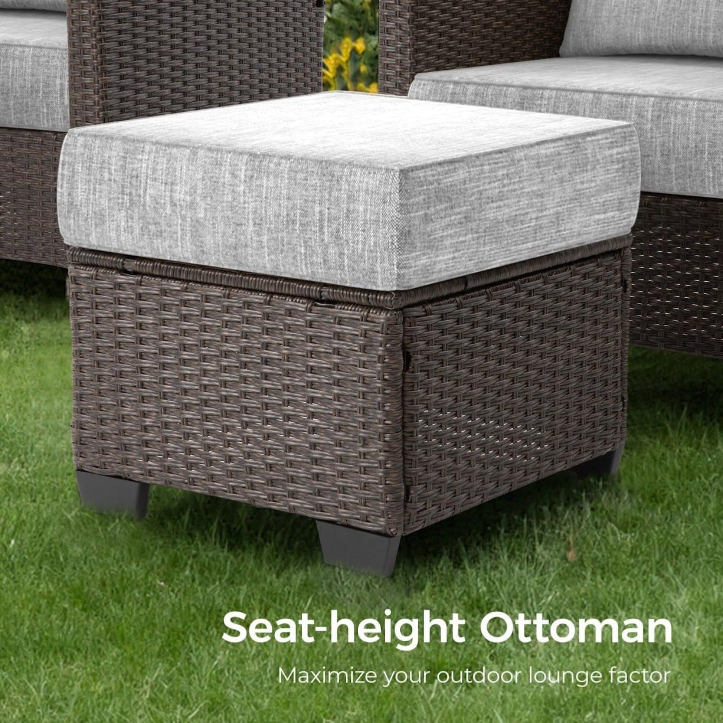 Outdoor Patio Furniture Set, 6 Piece Outdoor Rattan Sofa Set, All Weather Wicker Conversation Set with Fire Pit Table, Ottomans for Porch Backyard Garden