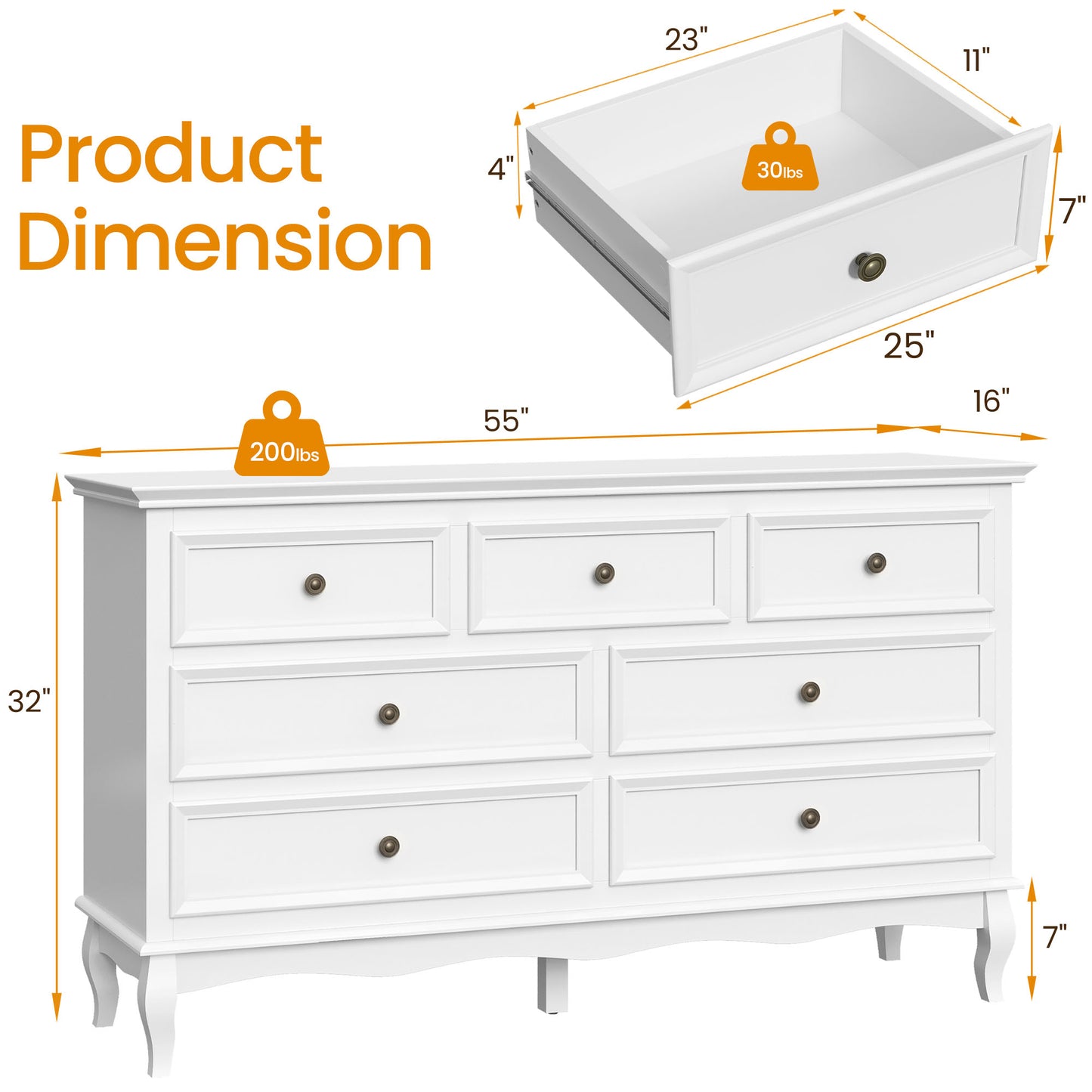 55'' Dresser with 7 Spacious Drawers