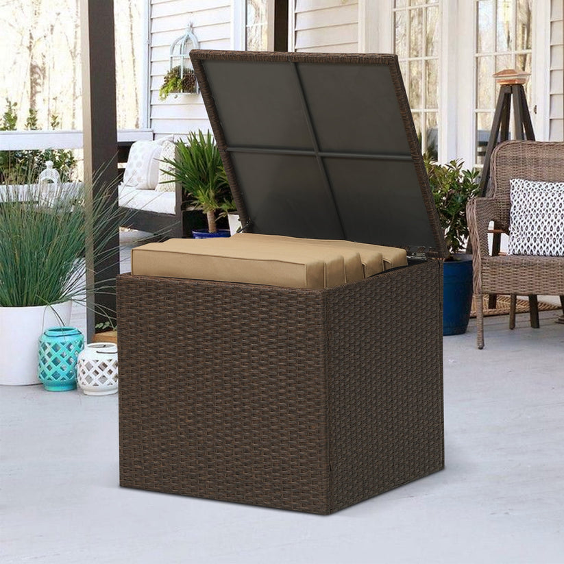Royalcraft Outdoor Storage Box, 140 Gallon Grey PE Wicker Patio Storage Bin Patio Deck Boxes with Waterproof Inner