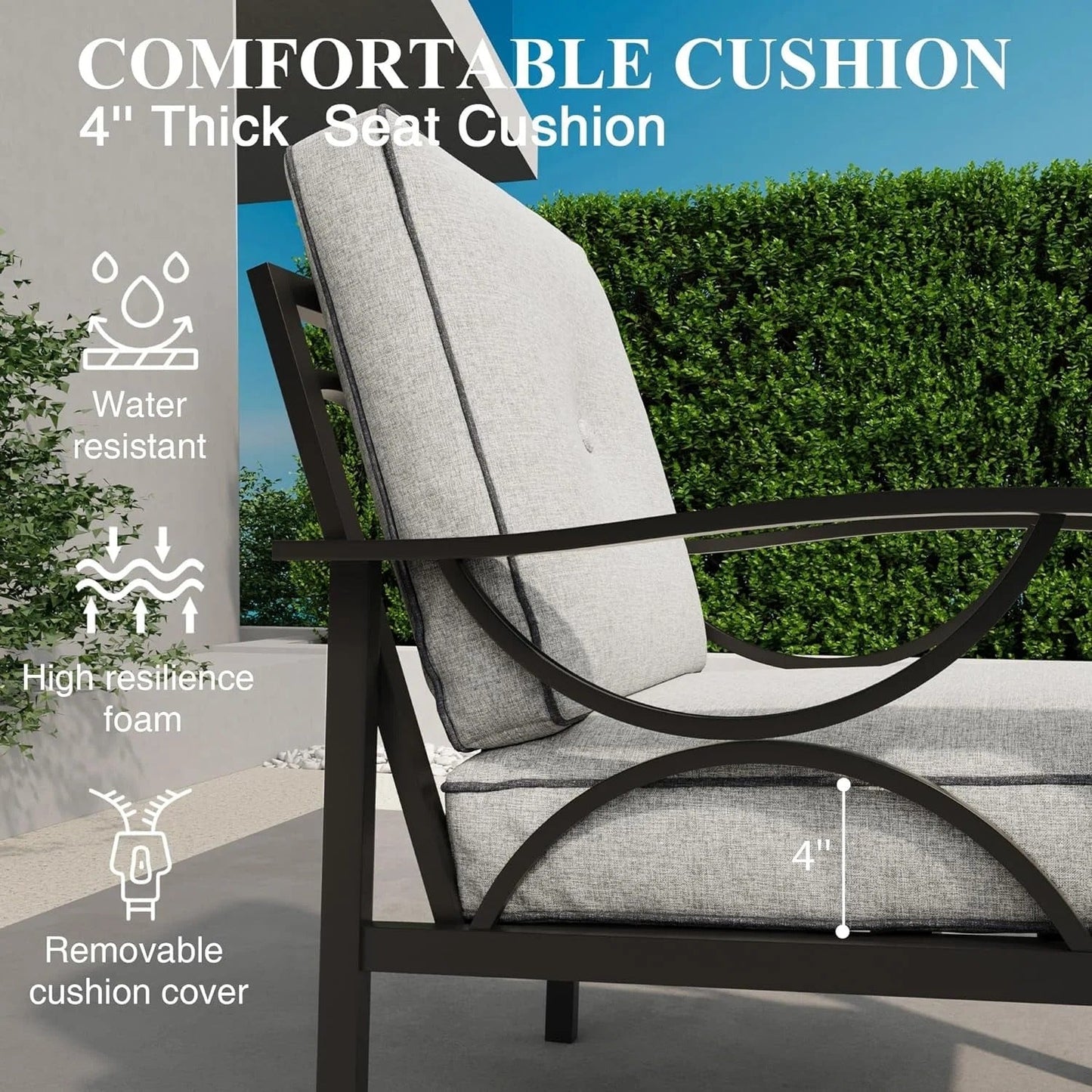 sunvivicollection Metal Outdoor furniture set, All-Weather Metal Patio 3-seat Sofa with Coffee table, Patio Sofa set for Porch Backyard Garden, Black