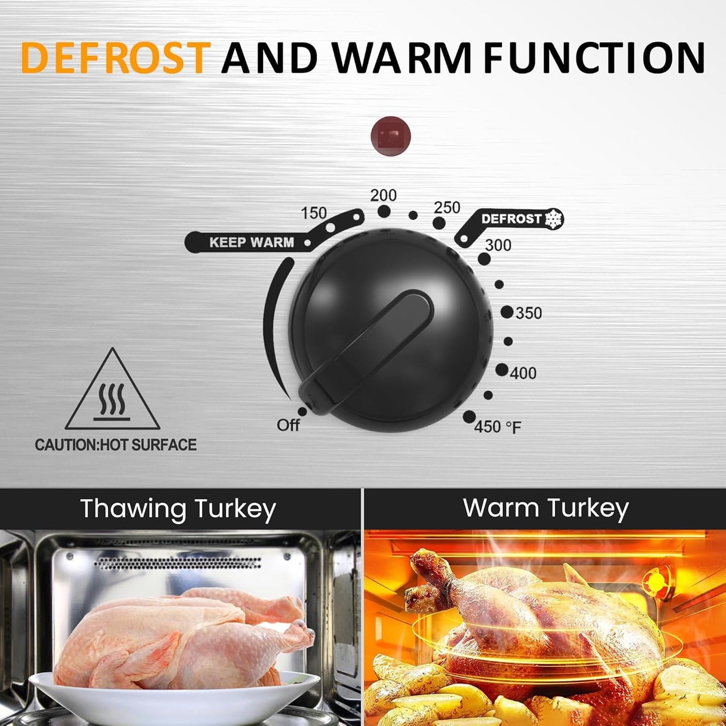 Superjoe Electric Roaster Oven, 20 QT Roaster with 3 Compartments and Self-Basting Lid, Turkey Roaster Oven with 150-450°F Full-Range Temperature Control, Removable Pan Rack, Stainless Steel, Silver