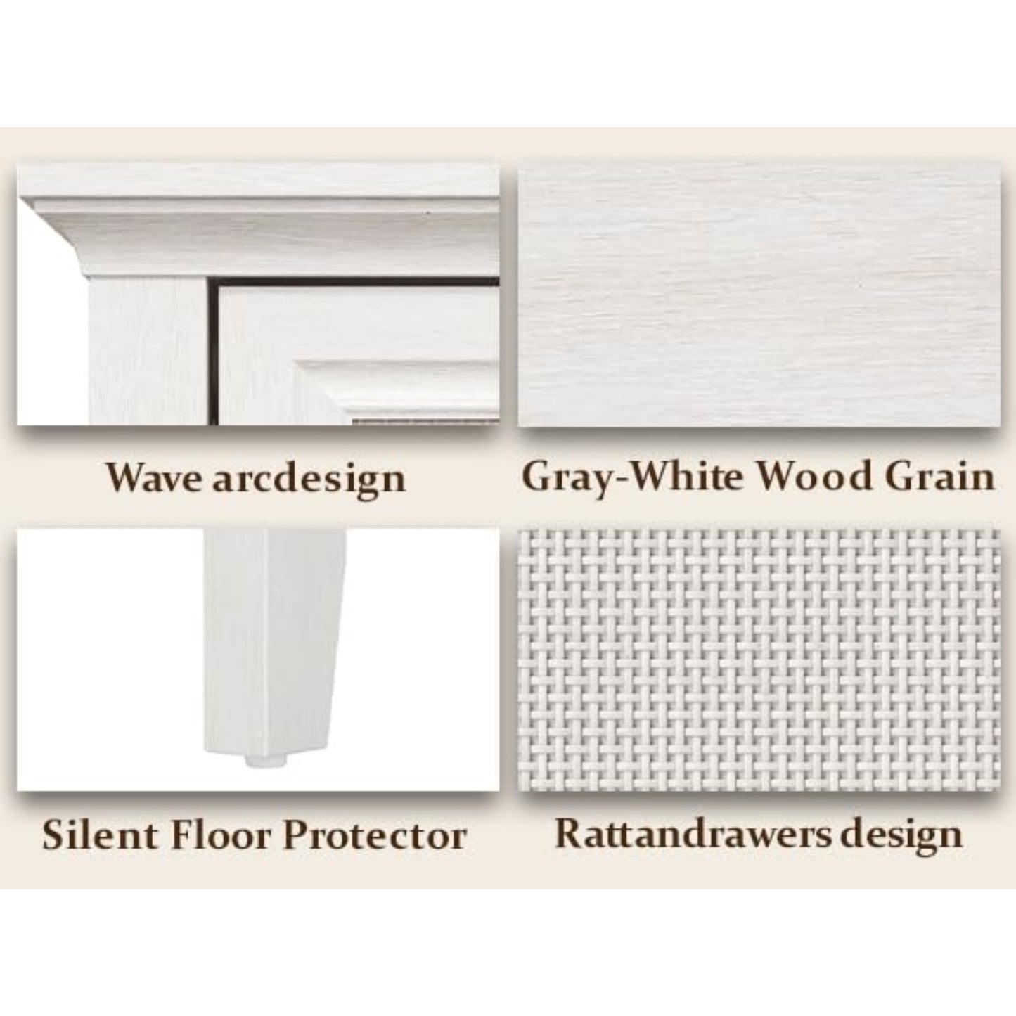 CozyHome Storage Cabinet, Kitchen Sideboard Cabinet with Rattan Decor Doors, Accent Buffet Cabinet with Adjustable Storage Shelf, Wood Cabinet Organizer for Hallway, Dining Room, Living Room, White