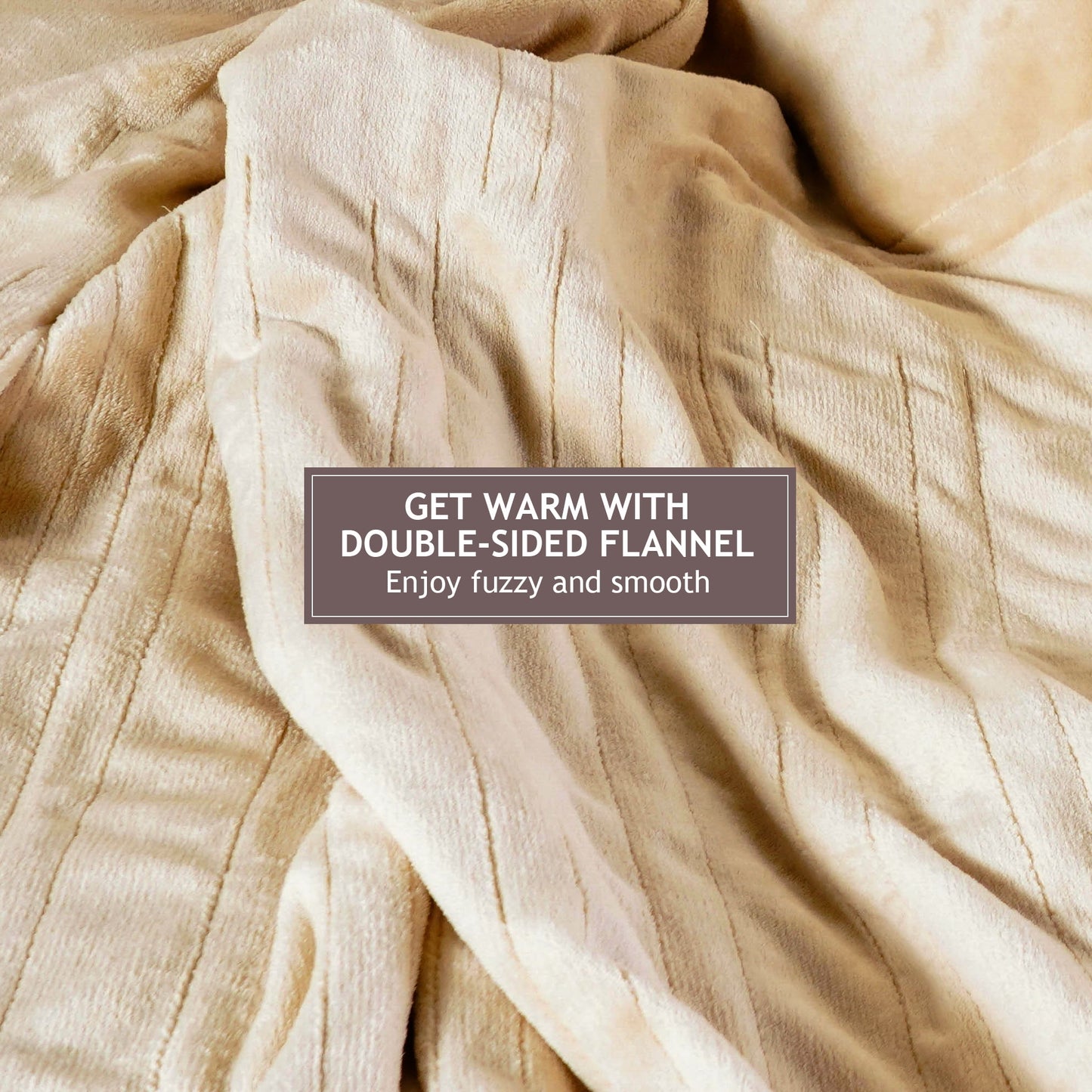 Superjoe Electric Throw Heated Blanket, Double-Layer Flannel, 4 Heat Settings and Auto-off, 60" x 50", Beige
