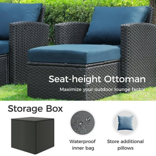 Royalcraft 9 Pieces Patio Furniture Set, All Weather PE Wicker Rattan Outdoor Sectional Sofa with Storage Box and Cushion, Outdoor Furniture for Lawn Backyard Poolside Porch