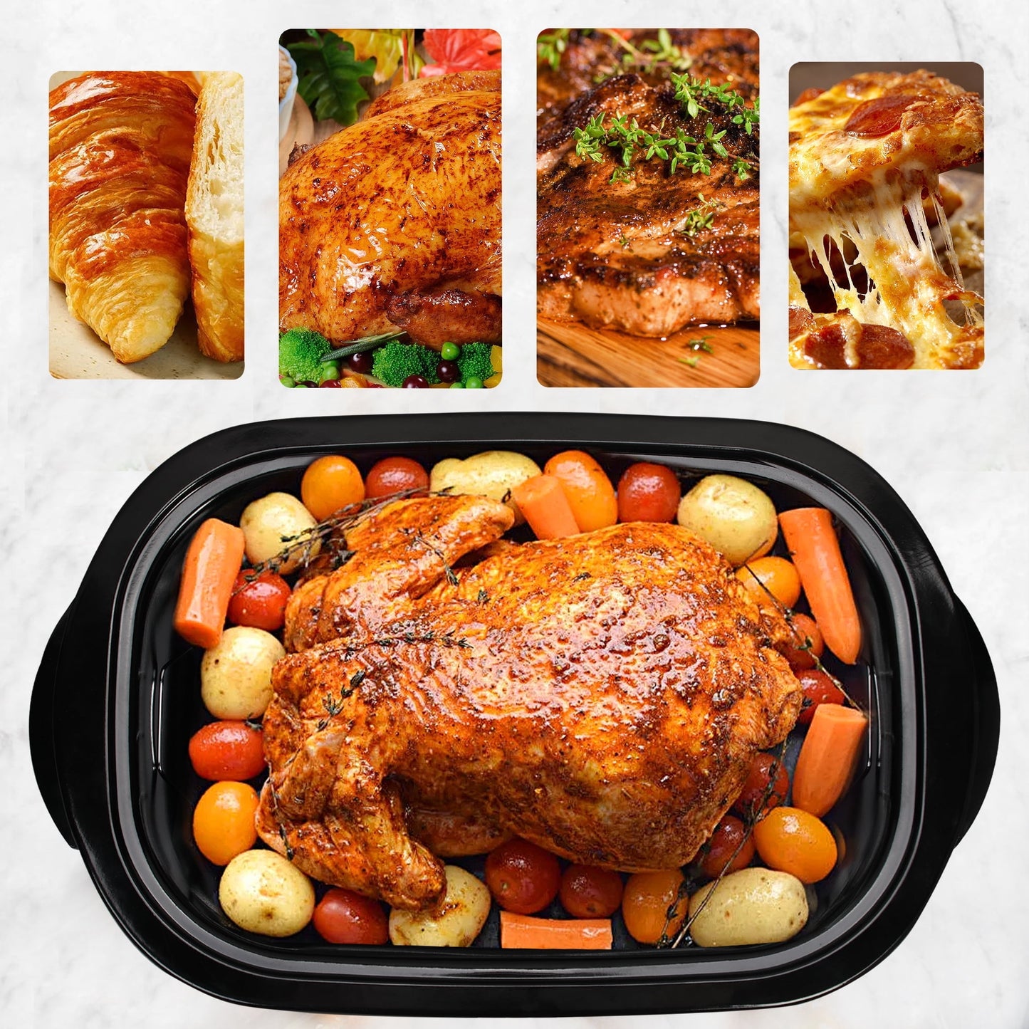 CozyHome 24 QT Electric Stainless Steel Turkey Roaster Oven, Self-Basting Lid Removable Insert Pot Perfect for Gathering and Dining, Red