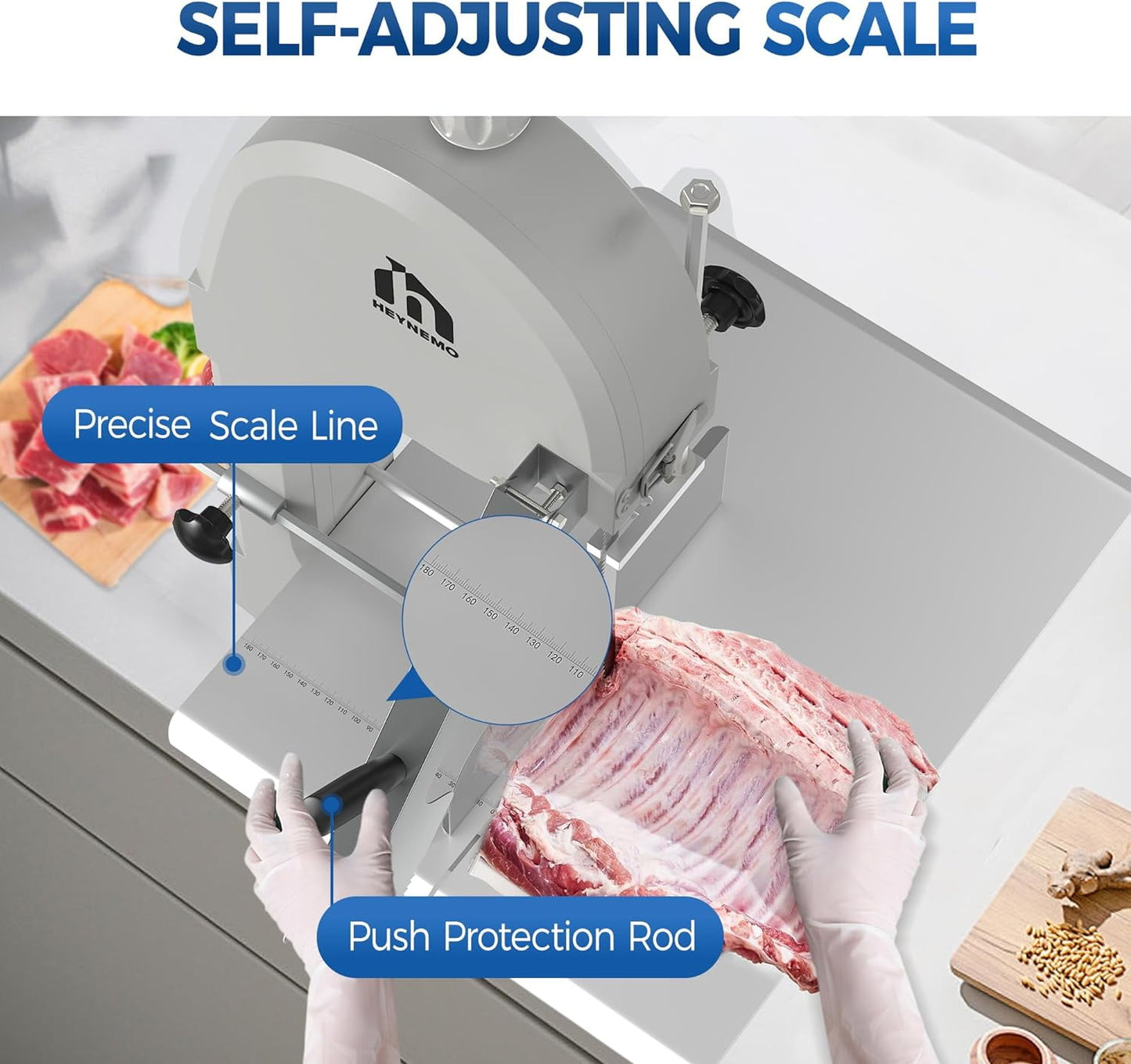 CozyHome 1500W Electric Bone Saw Machine, 0-8 Inch Cutting Thickness, Frozen Meat Cutter, Home Commercial Bandsaw Machine for Chicken Fish Trotter Beef Spareribs, Equipped with 5 Saw Blades