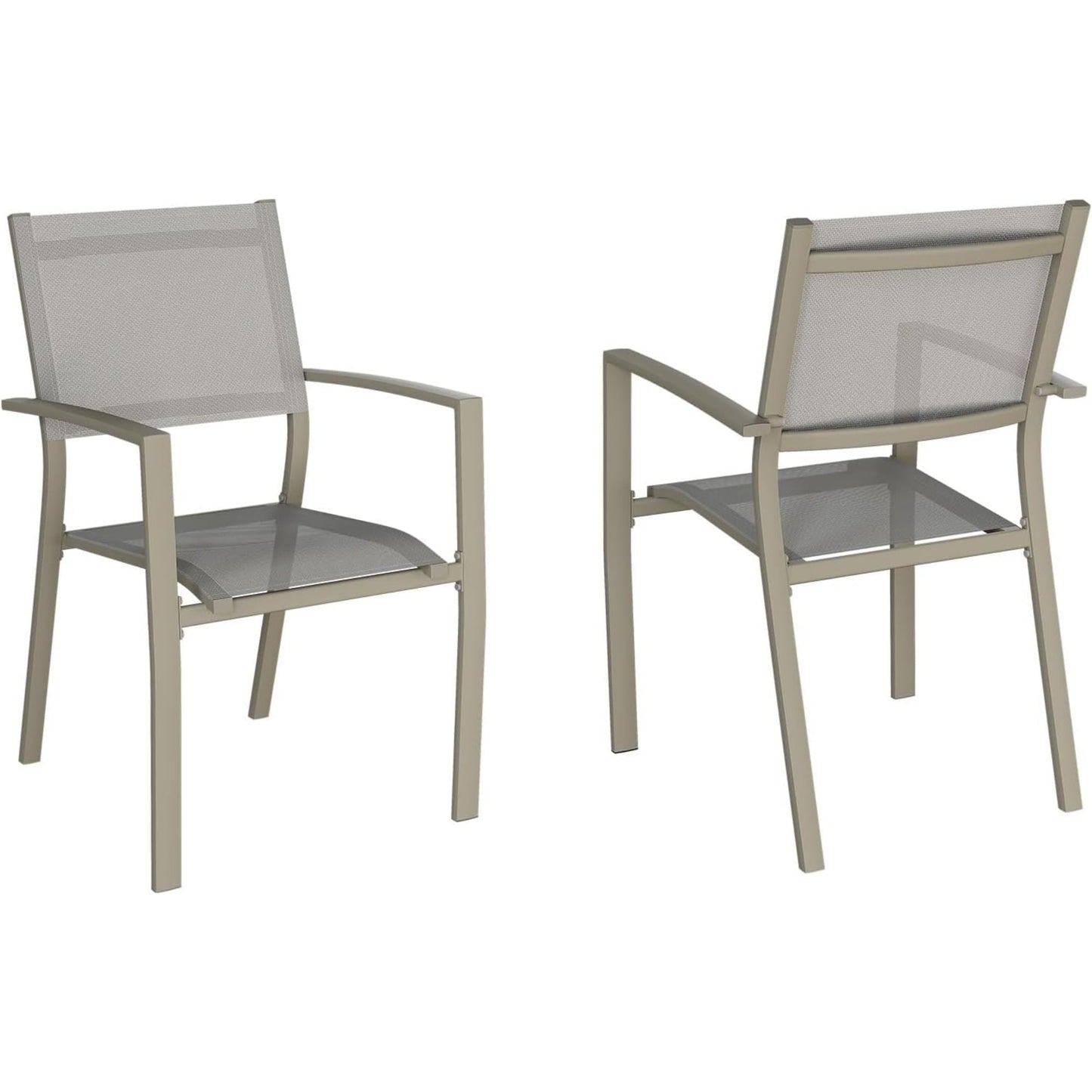 Superjoe Outdoor Dining Chairs Set of 2, Patio Chairs with Aluminum Frame and Breathable Textilene, Stackable Outdoor Chairs, Comfortable Outdoor Seating for Deck, Backyard, Lawn, Khaki