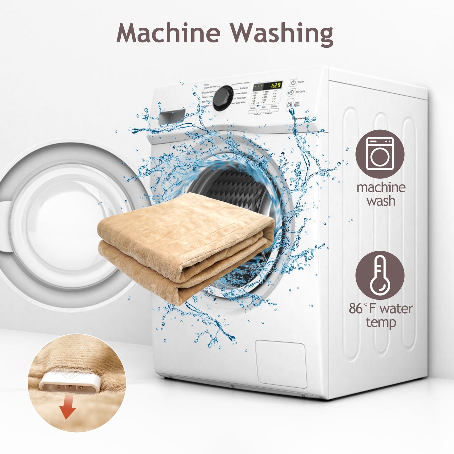 Superjoe Electric Throw Heated Blanket, Double-Layer Flannel, 4 Heat Settings and Auto-off, 60" x 50", Beige