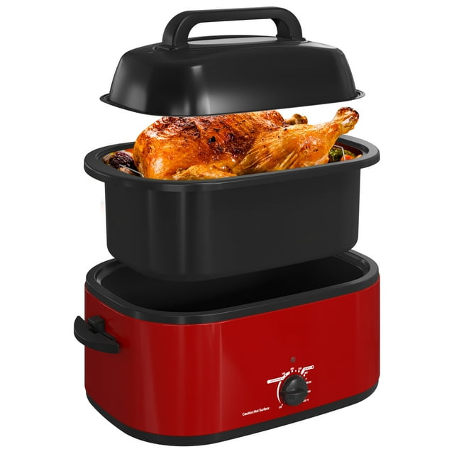 RoyalCraft 24 Quart Electric Roaster Oven with Visible & Self-Basting Lid, Stainless Steel, White