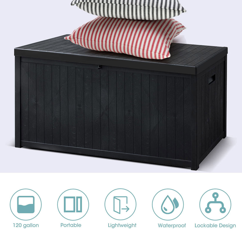 Royalcraft Outdoor Storage Box, 140 Gallon Grey PE Wicker Patio Storage Bin Patio Deck Boxes with Waterproof Inner