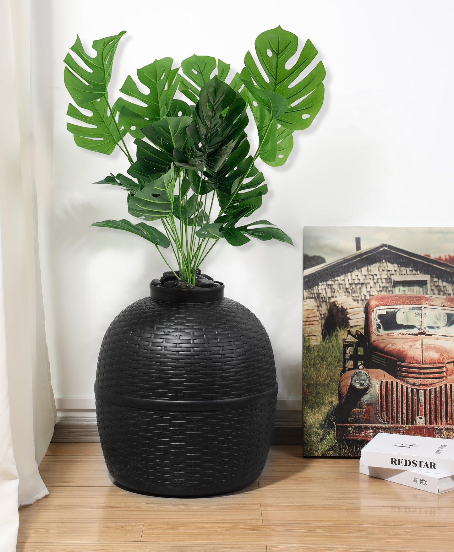Superjoe Plant Hidden Cat Litter Box Plastic Rattan DIY Home Decor, Black