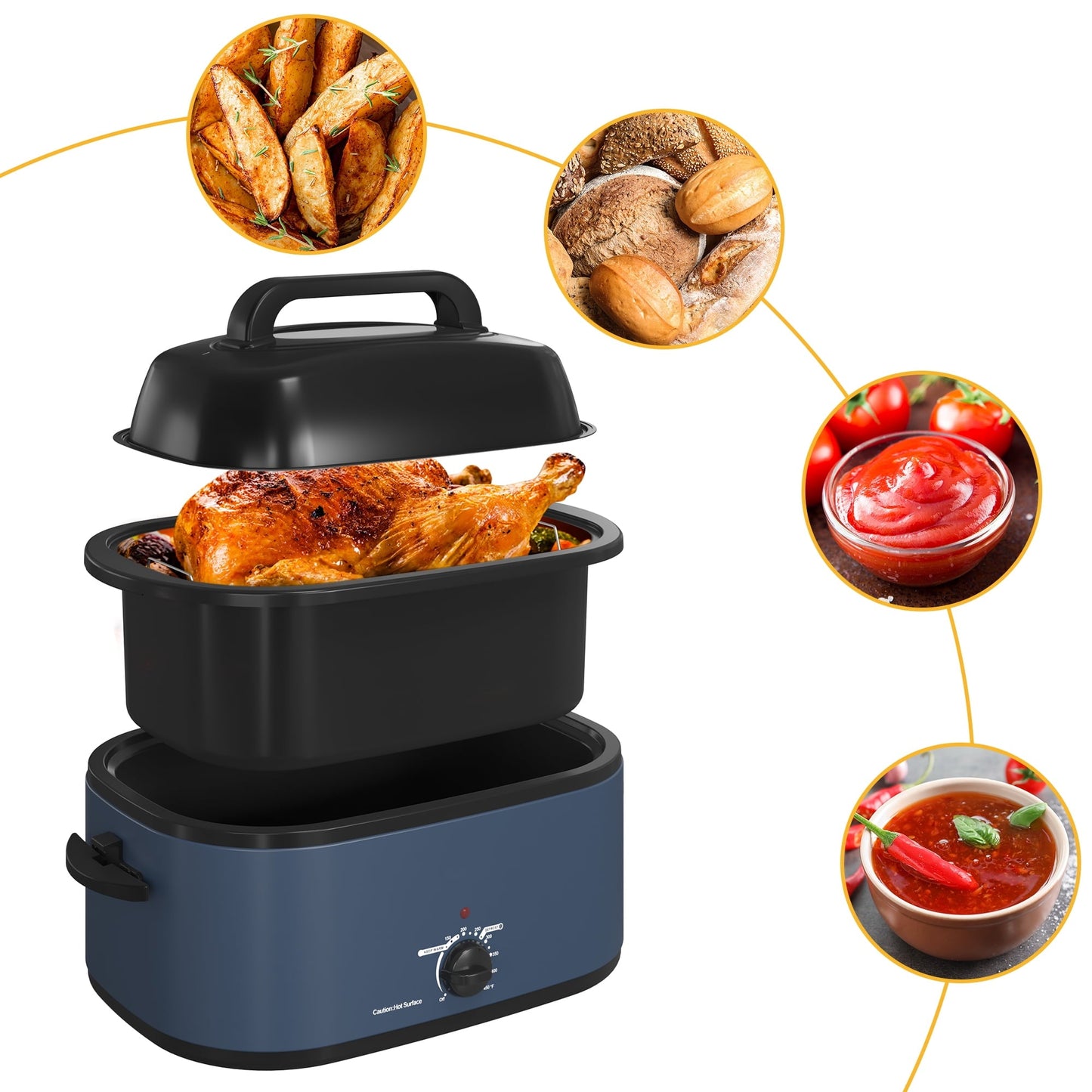 Electric Roaster,20 Quart Roasting Oven with Self-Basting Lid Removable Pan,Turkey Roaster Oven with 150 to 450F Temperature Control Cool-Touch Handles,Black