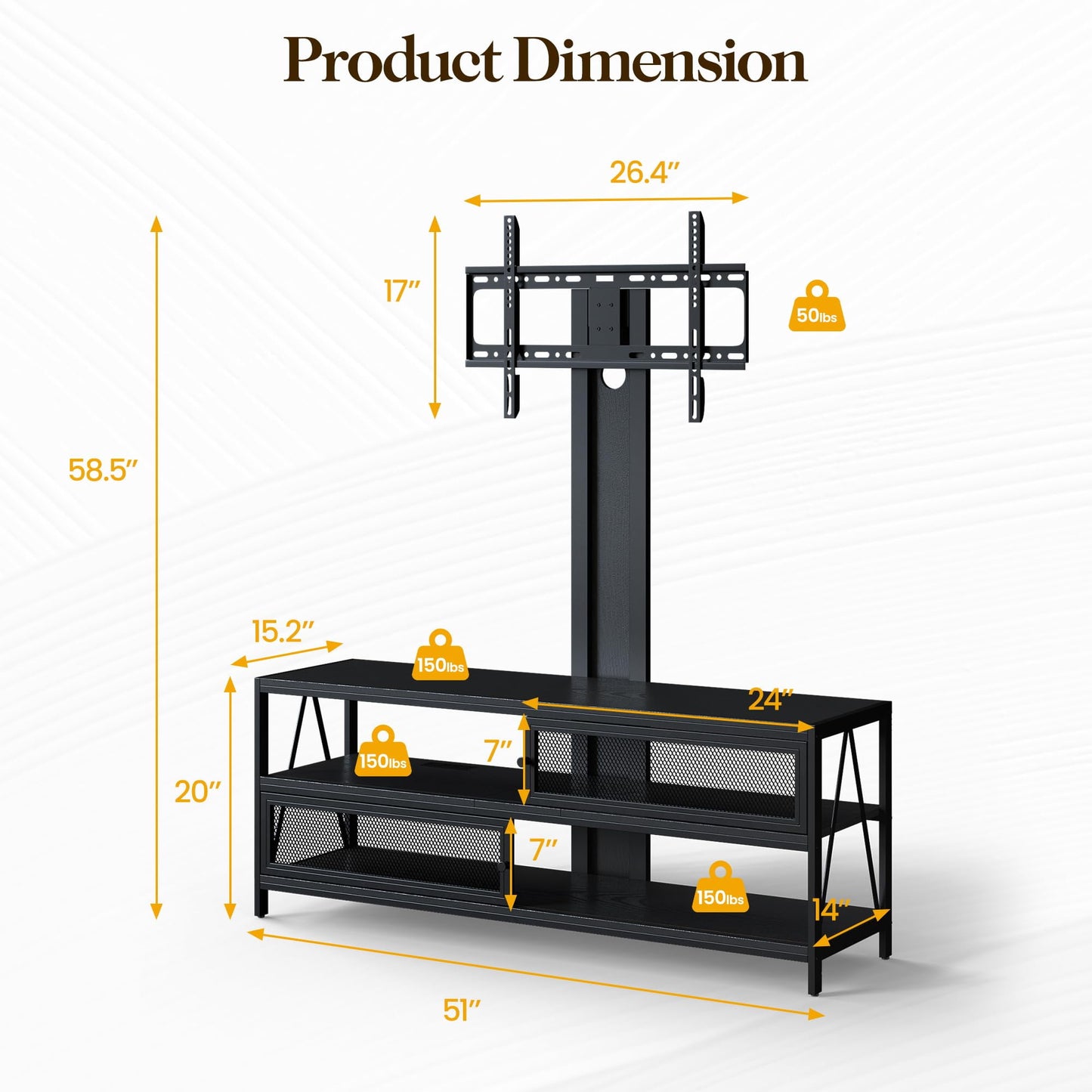 Superjoe TV Stand with Mount and LED Light, Swivel Entertainment Center for TVs 32-65 Inches, 3-Tier Gaming Media Console Tablefor Living Room, Bedroom, Office, Black