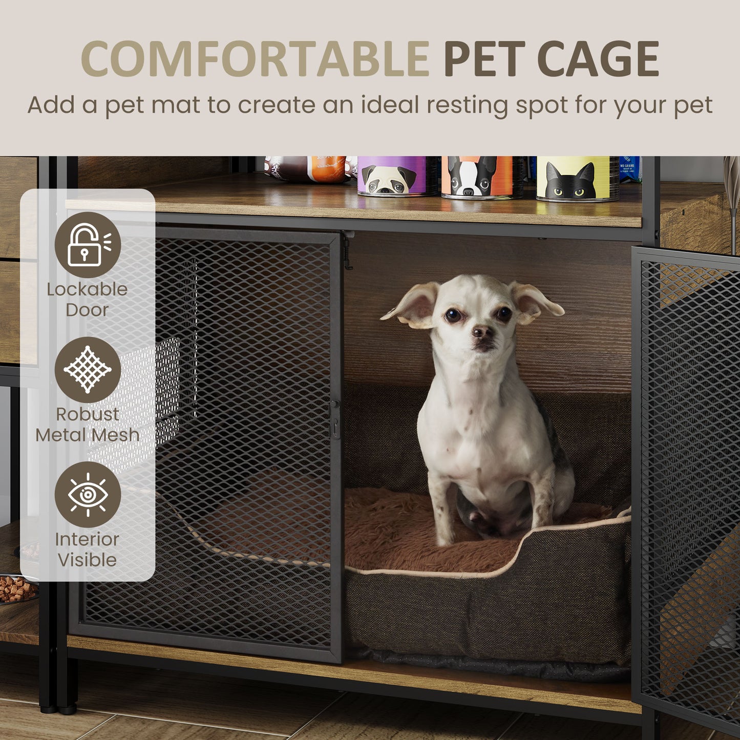Dog Crate Furniture with Display Shelf, Decorative Dog Crate with Dog Bowl, Cat Litter Box Furniture Industrial Bookshelf, Furniture Style Dog Crate for Medium Dog, Brown