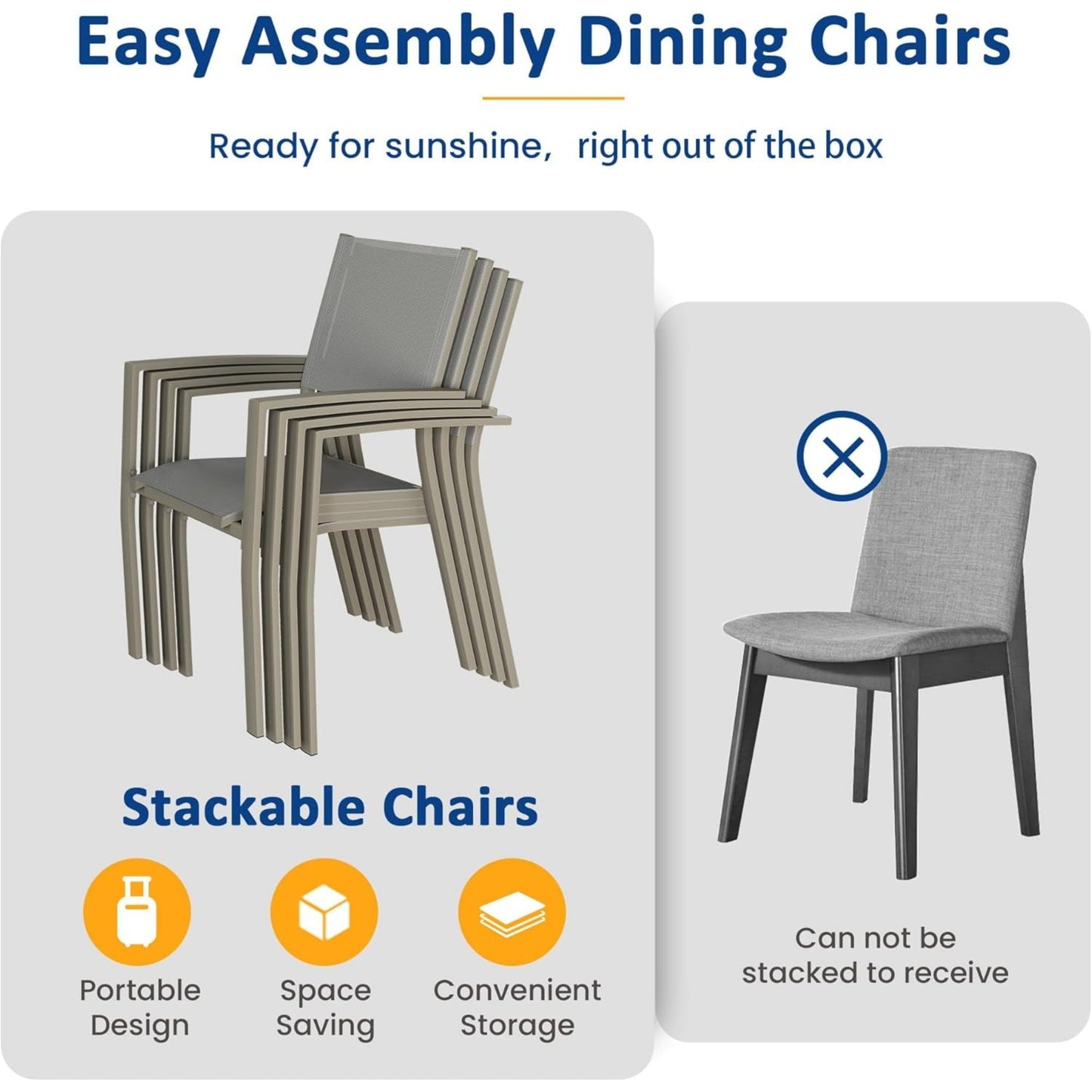 Superjoe Outdoor Dining Chairs Set of 2, Patio Chairs with Aluminum Frame and Breathable Textilene, Stackable Outdoor Chairs, Comfortable Outdoor Seating for Deck, Backyard, Lawn, Khaki