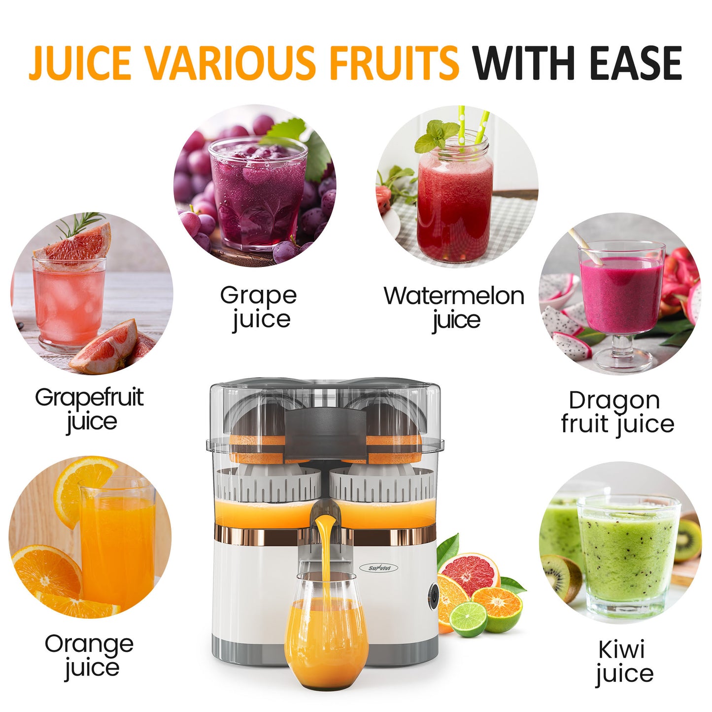 Dual-Head Electric Citrus Juicer, Rechargeable Juicer Machine with USB Charging & Cleaning Brush, Portable Lemon Squeezer for Fresh Orange, Lemon, Lime, Kiwi, Grapefruit, Easy to Clean & Use