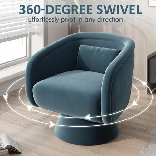 CozyHome Swivel Barrel Chair,360 Degree Swivel Accent Chair, Modern Round Chair with Pillow, Comfy Fabric Living Room Chairs for Bedroom, Office, Green