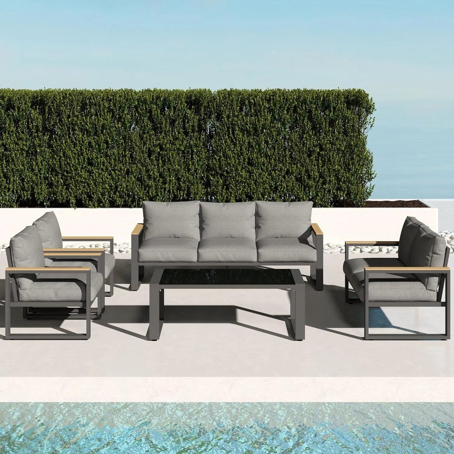 sunvivicollection Aluminum Patio Furniture Set, 8 Piece Outdoor Conversation Set with Coffee Table, Metal Outdoor Patio Furniture Set for Porch Backyard Garden, Grey