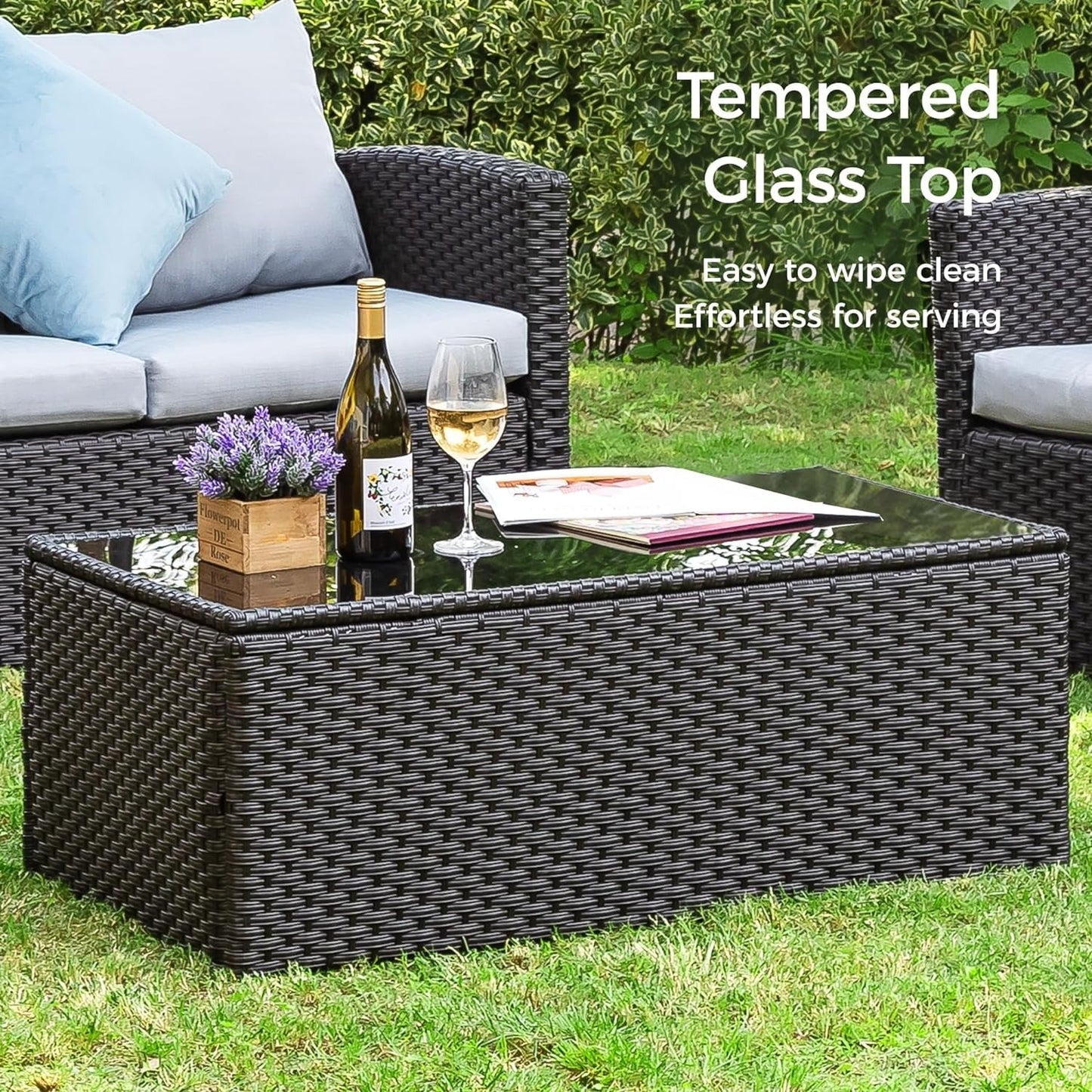sunvivicollection 8 Pieces Patio Furniture Sets, All-Weather Outdoor Sectional Wicker Conversation Set Outside Rattan Couch Sofa with Coffee Table and Grey Cushion