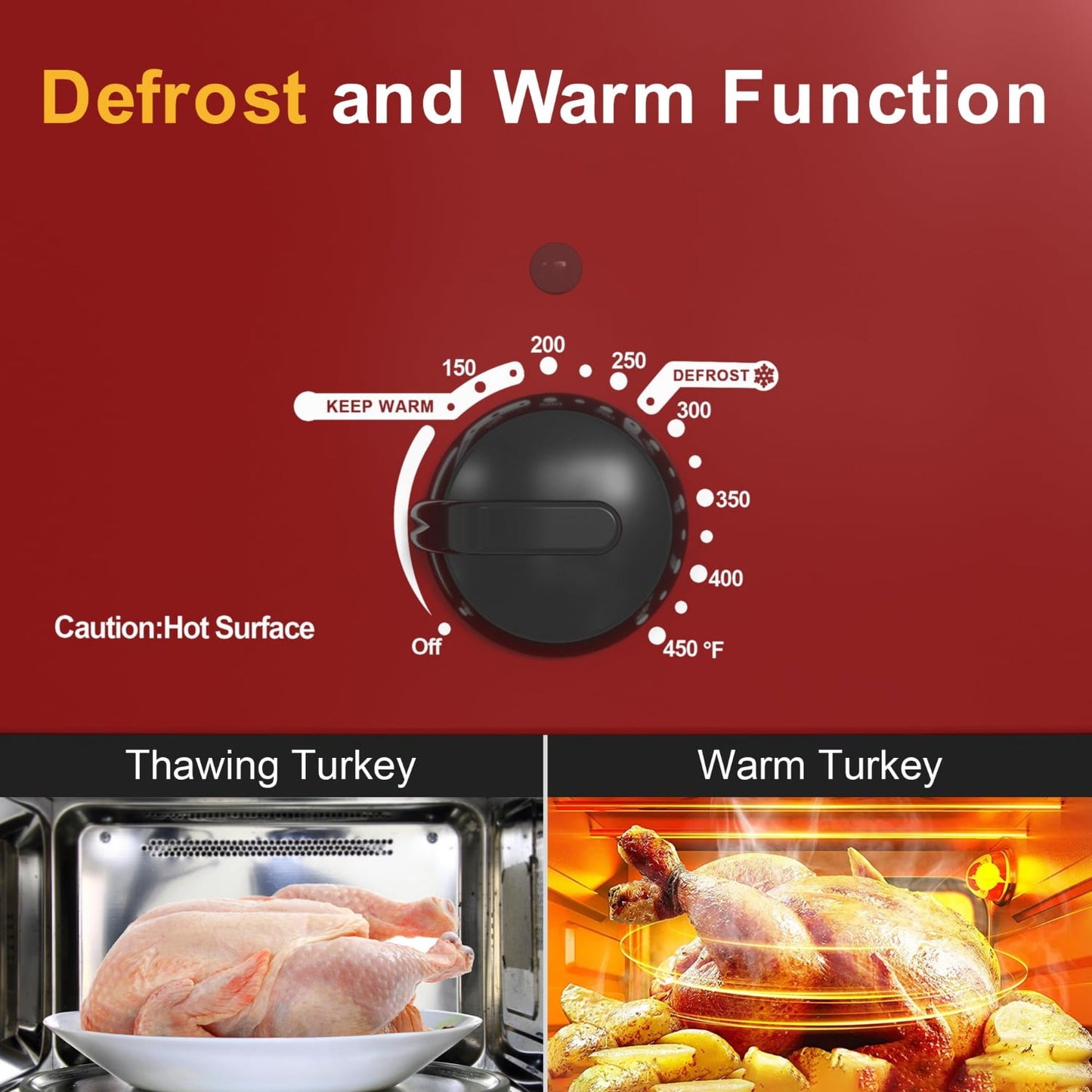 Superjoe Outdoor 20 Quart Roaster Oven, Electric Roaster with Self-Basting Lid, Removable Pan & Rack, Turkey Roaster Oven with Defrost & Warm Function, Stainless Steel, Red