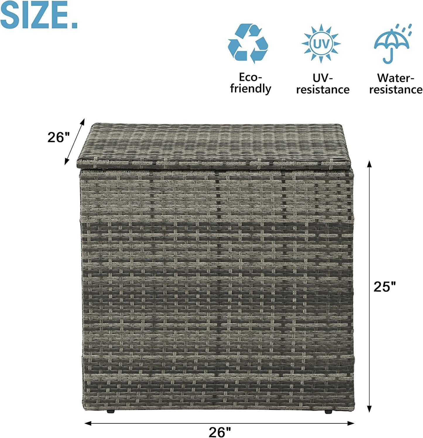 sunvivicollection Wicker Storage Box, Rattan Bin Deck Box for Cushions, Tools and Toys Gray for Garden Beach Balcony and Poolside