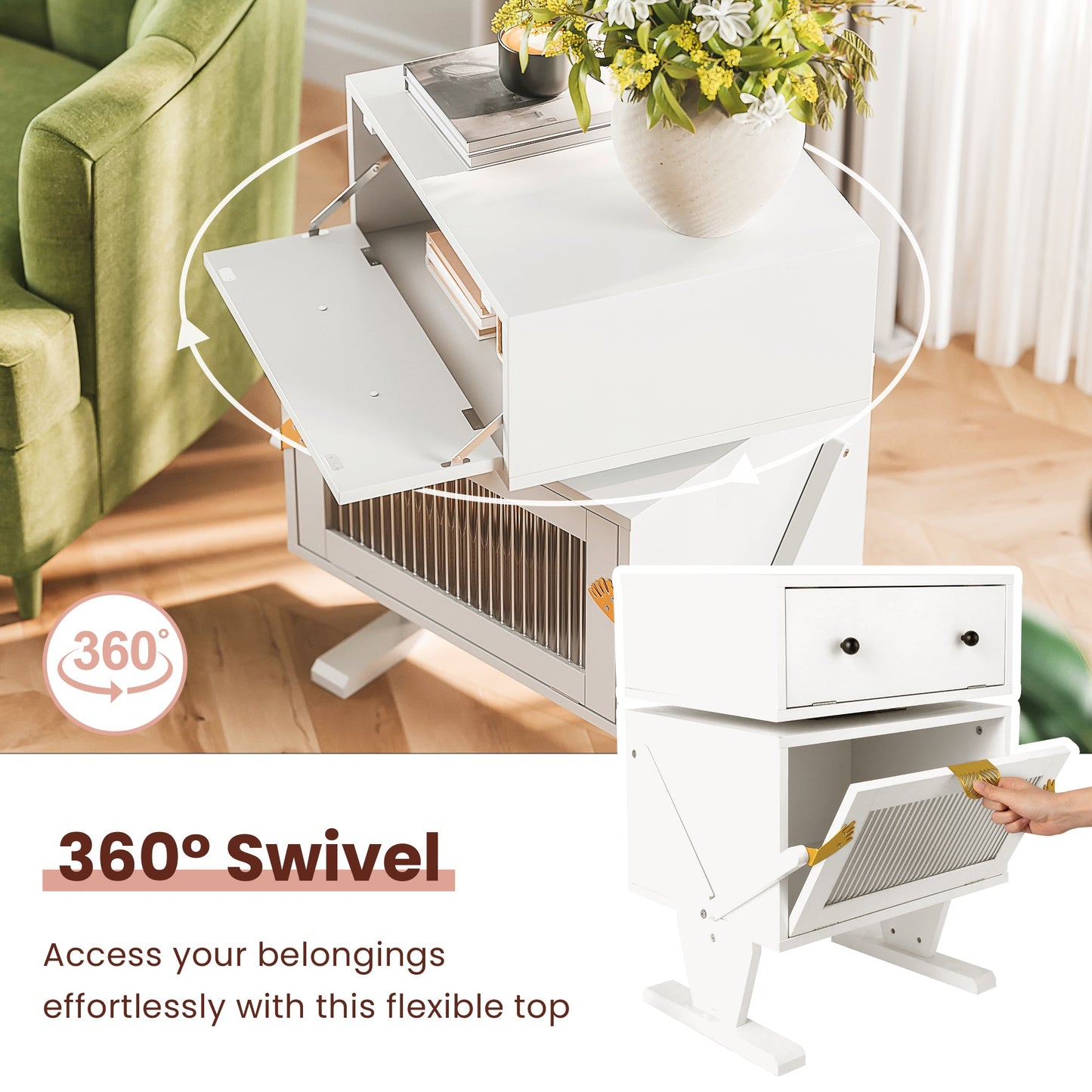 Nightstand with 360¡ã Rotating Drawer and LED Light Strip