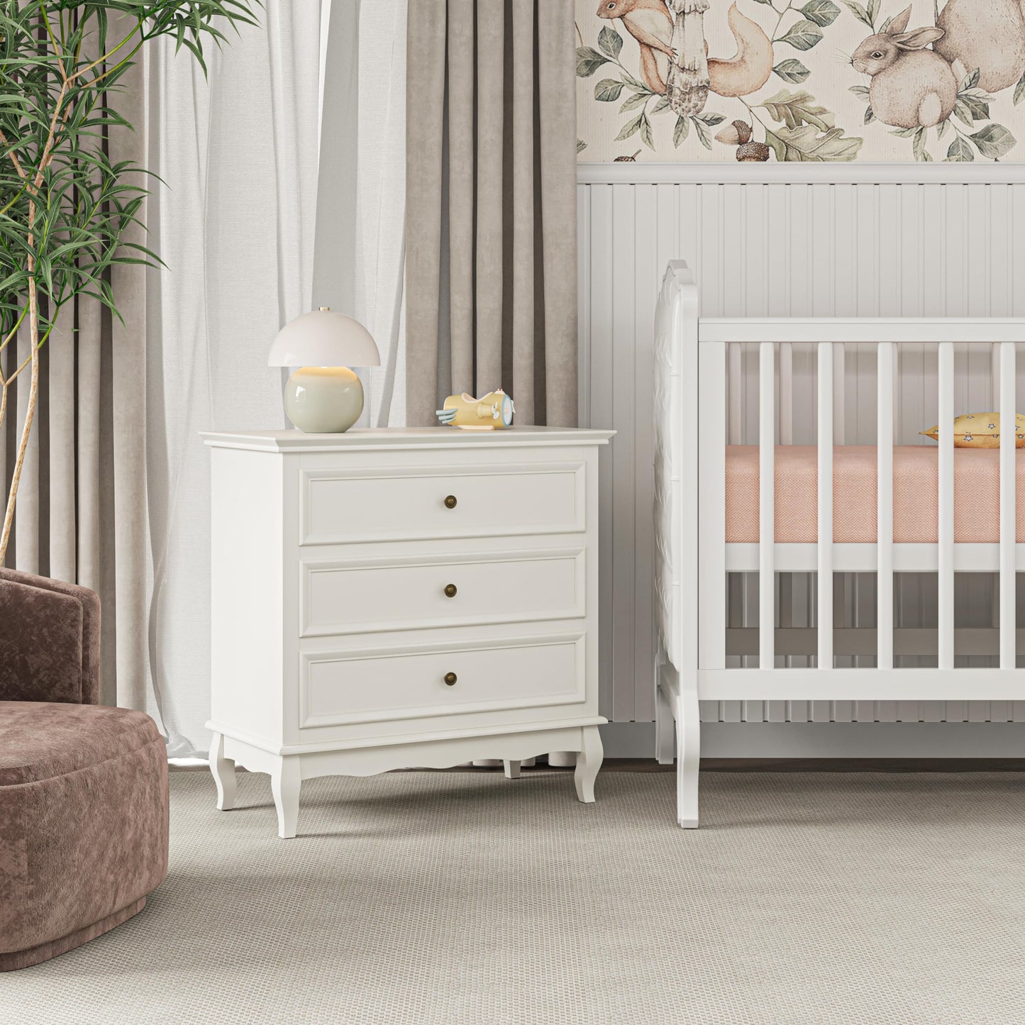 White 3 Drawer Dresser with Ball Bearing Slide, Sturdy Frame Modern Wood Dresser Wide Nightstand Cabinet for Bedroom, Living Room