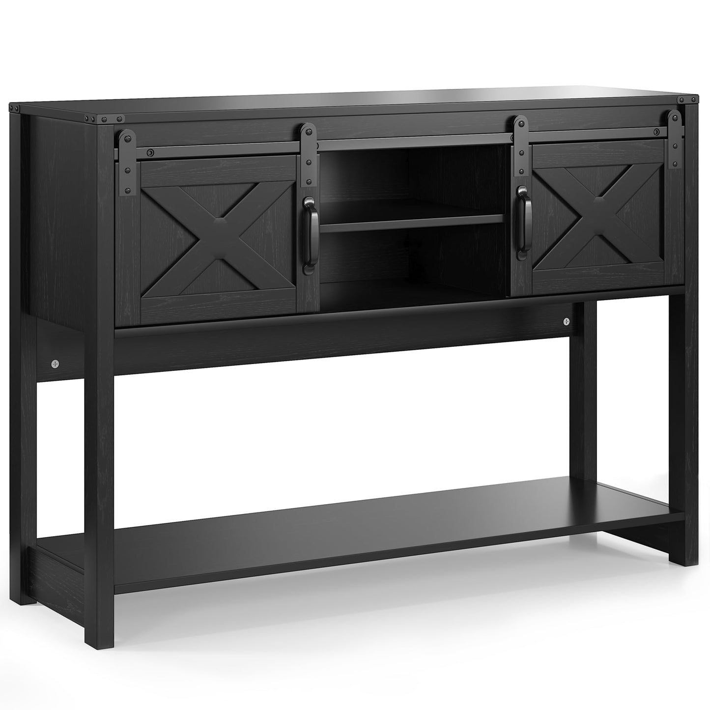 CozyHome Farmhouse Entryway Table with Storage, 46" Console Table with Sliding Barn Door, Wood Rustic Sofa Table with Adjustable Shelf for Hallway, Living Room, Foyer, Black