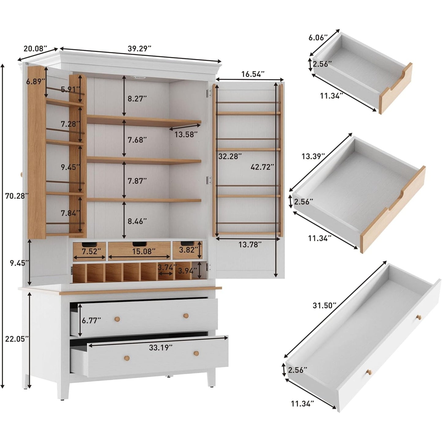Superjoe 70'' Tall Kitchen Pantry Cabinet, Wood Cupboard with 8 Door Storage Shelves, Large Storage Cabinet with Drawers & Adjustable Shelves for Kitchen, Dining Room, Living Room, Laundry, White
