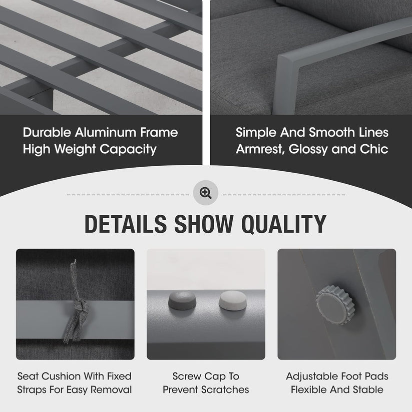 Royalcraft Aluminum Patio Furniture, Outdoor Metal Patio Furniture Conversation Set with Coffee Table, Outside Patio Sofa Sets with Cushion for Balcony Backyard Garden, Beige