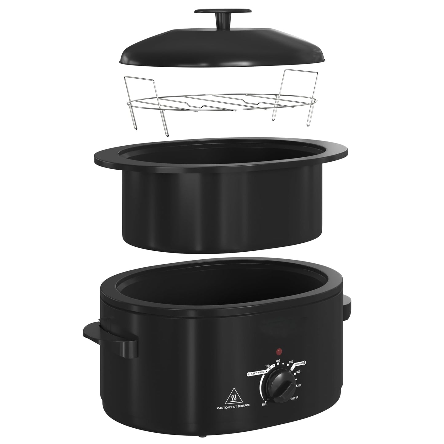 Superjoe 8 QT Electric Roaster Oven with Self-Basting Lid, Turkey Roaster Oven with Defrost Warm Function, Removable Pan and Rack, Stainless Steel Black